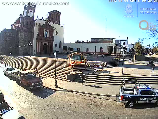 Amealco ,  Plaza Constitución (Constution Square) & Parroquia de Santa Maria Parish Live Cam - Centro, Amealco de Bonfil, Queretaro, Mexico