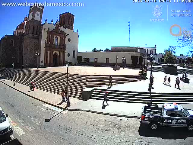 Amealco ,  Plaza Constitución (Constution Square) & Parroquia de Santa Maria Parish Live Cam - Centro, Amealco de Bonfil, Queretaro, Mexico