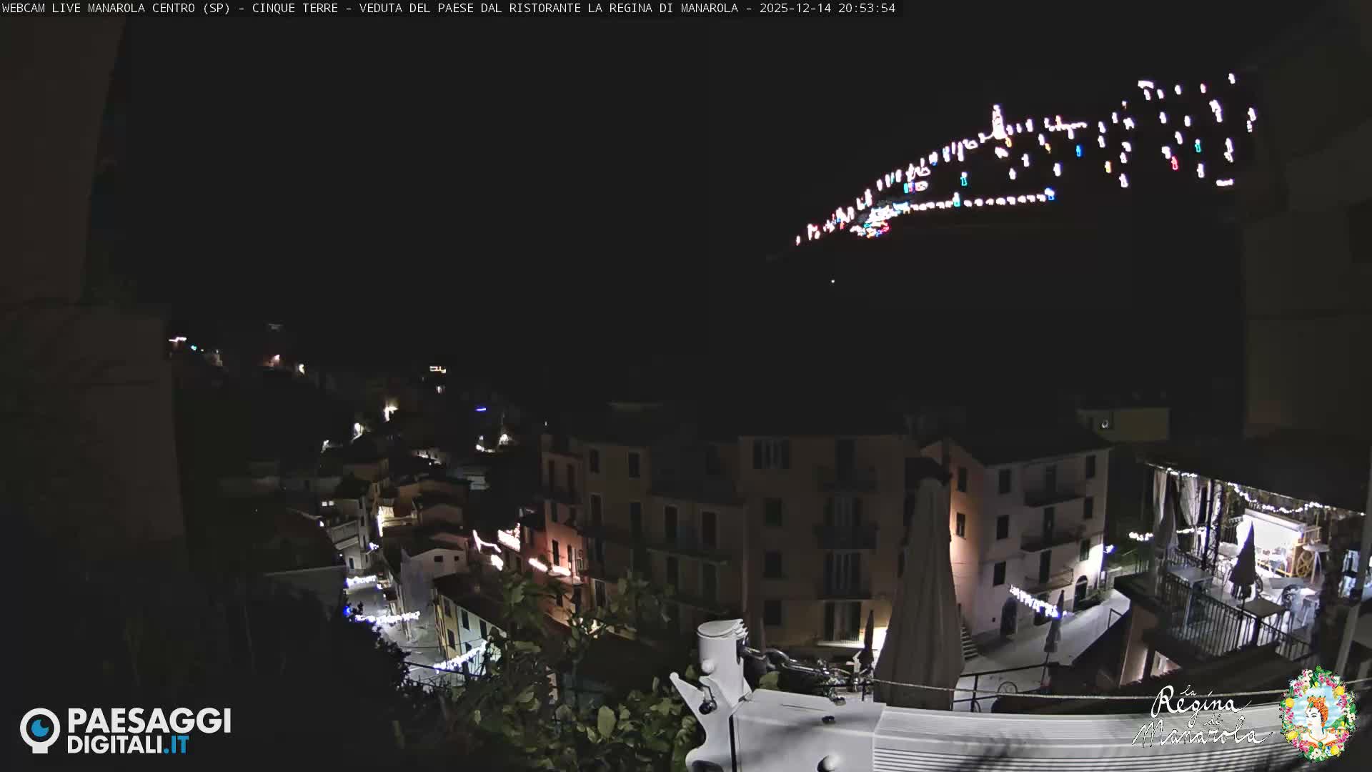 A picturesque coastal village with colorful buildings is nestled on a steep, terraced hillside overlooking a calm sea under an overcast sky.