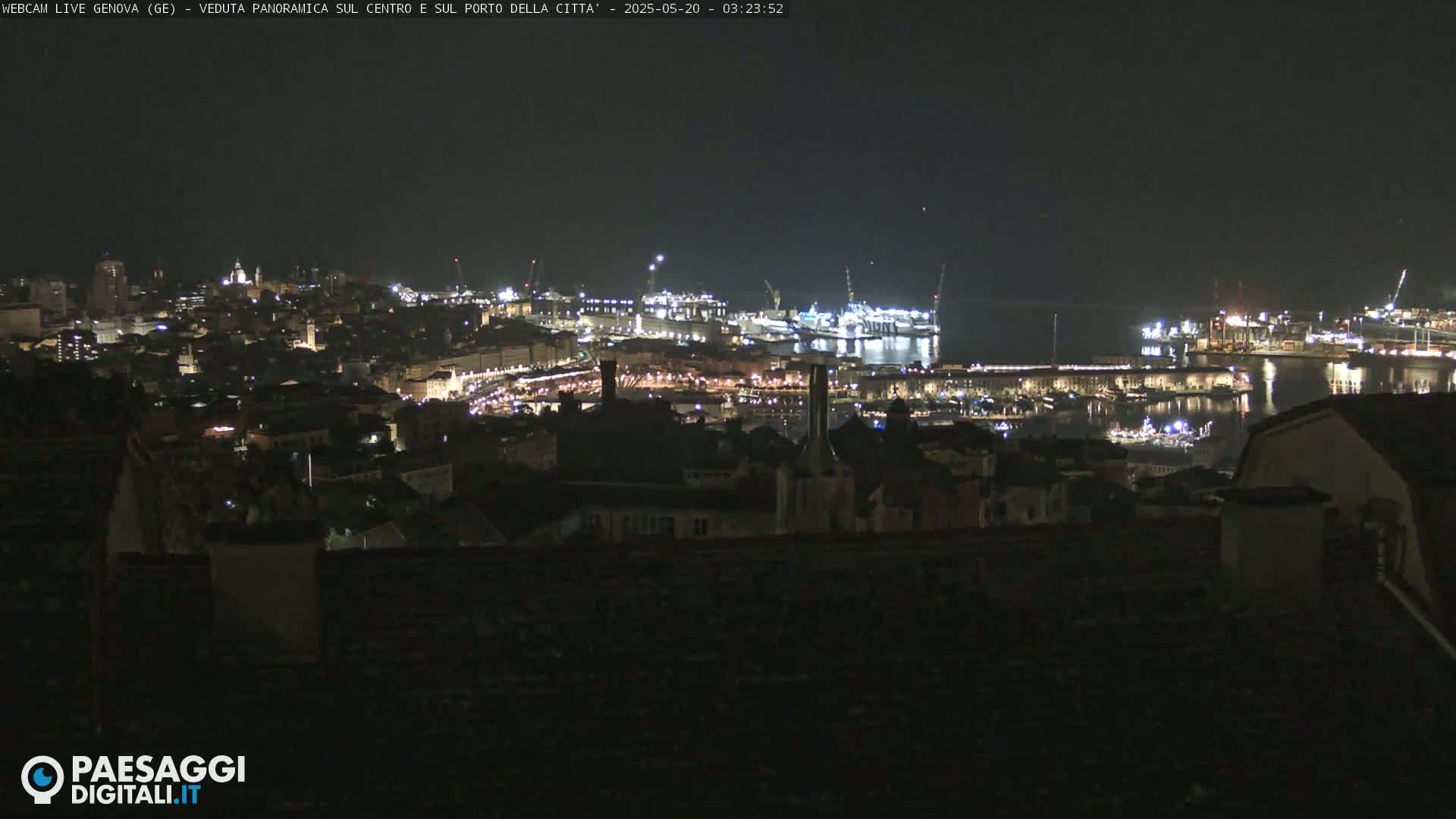 A nighttime, panoramic view of a city and harbor, illuminated by lights, under a clear, dark sky.