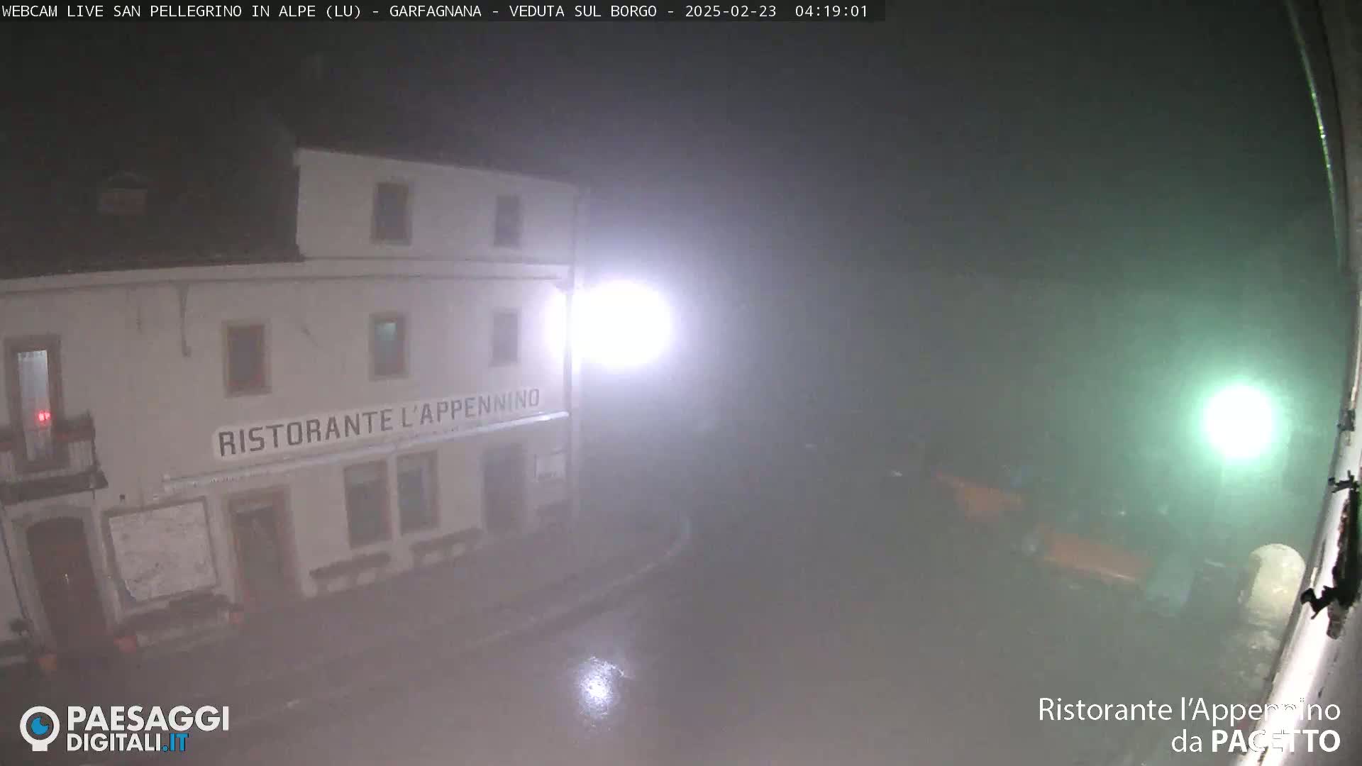 A foggy night scene shows a restaurant named "Ristorante l'Appennino".
