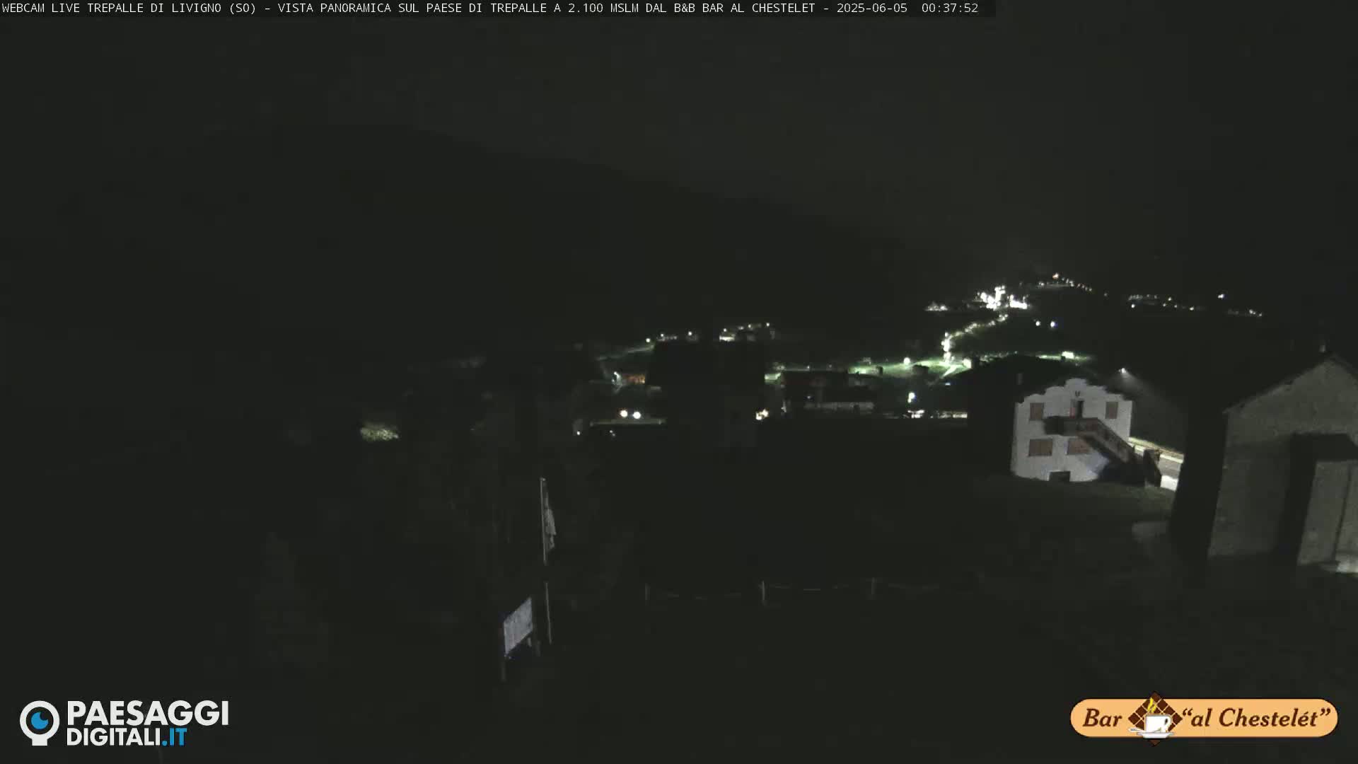 A nighttime, panoramic view of a village with scattered lights, nestled in a dark landscape.