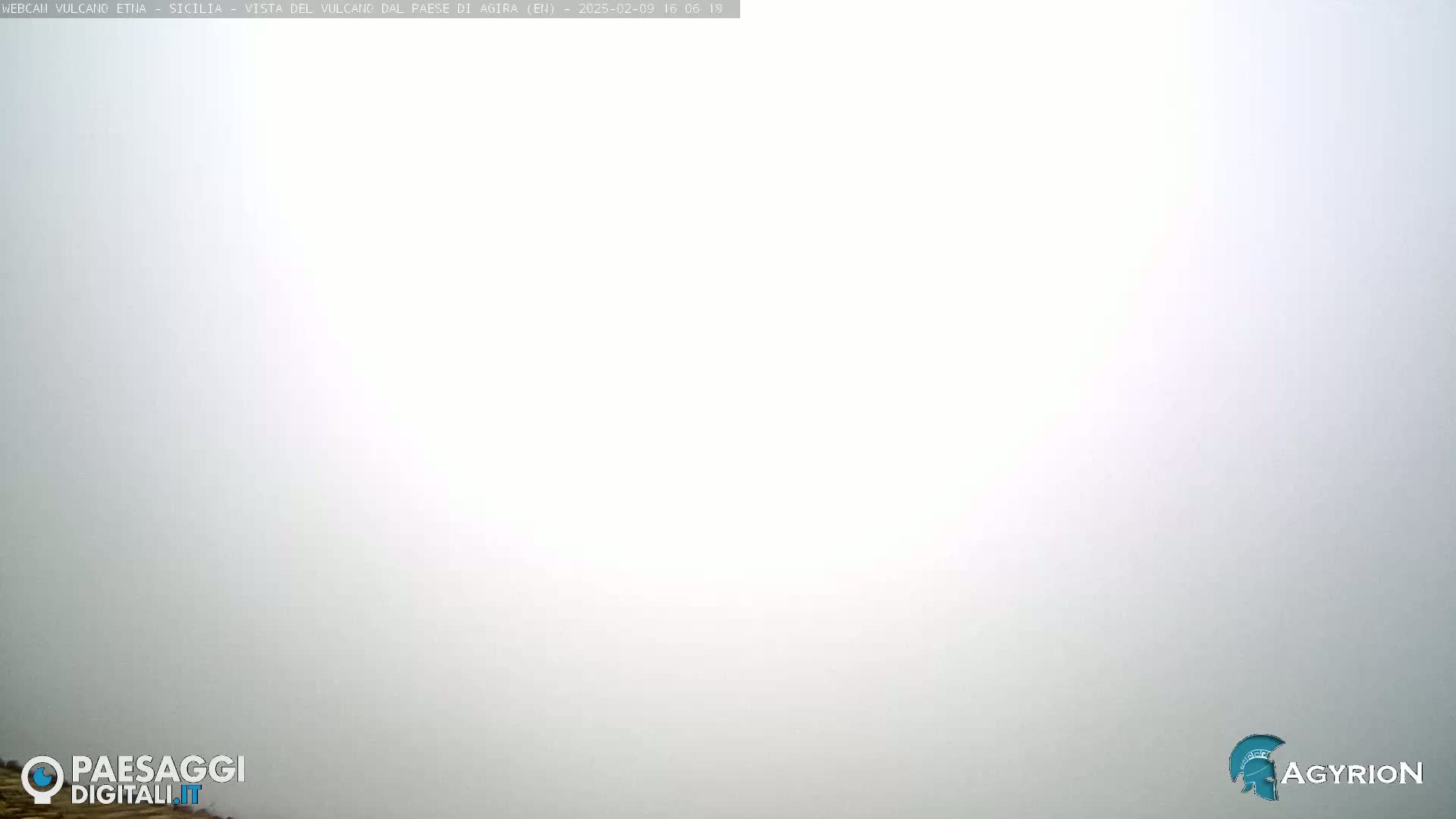 A dense fog obscures the view of an outdoor scene.