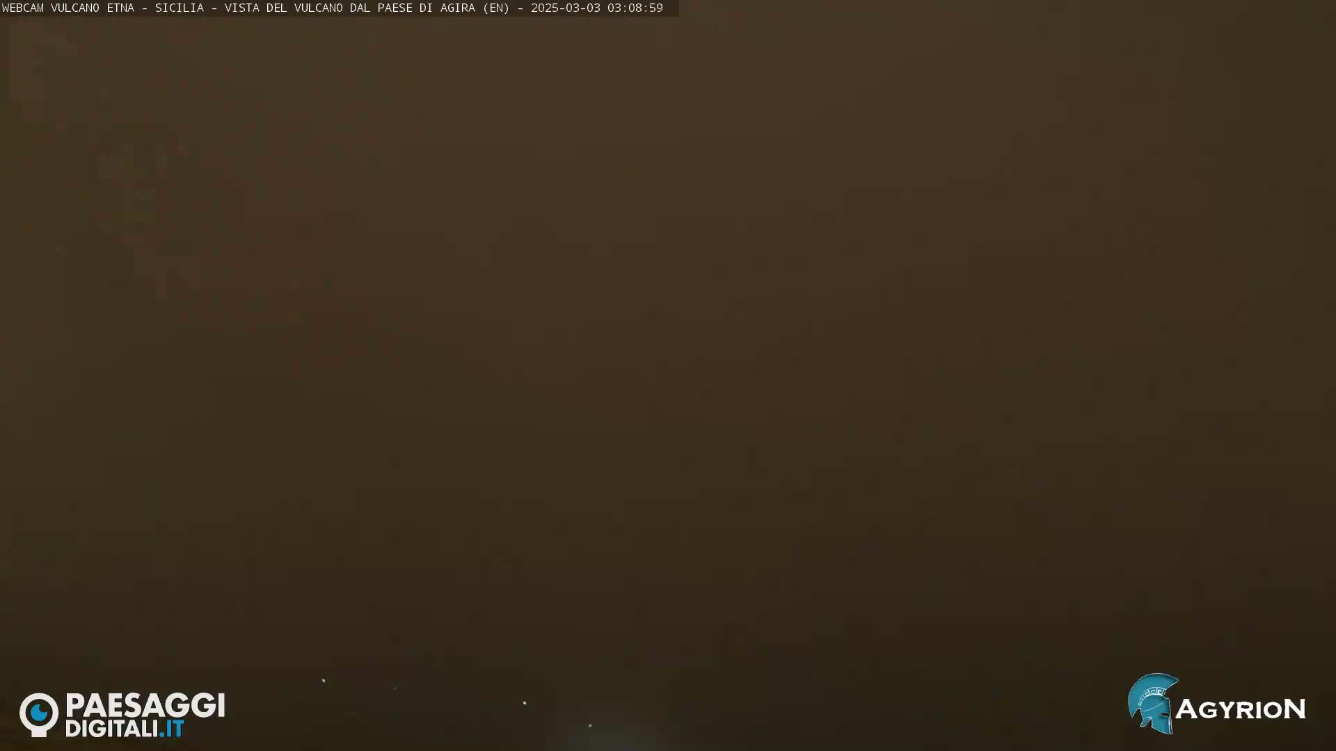 A hazy, dark brown landscape is visible under a dark sky.