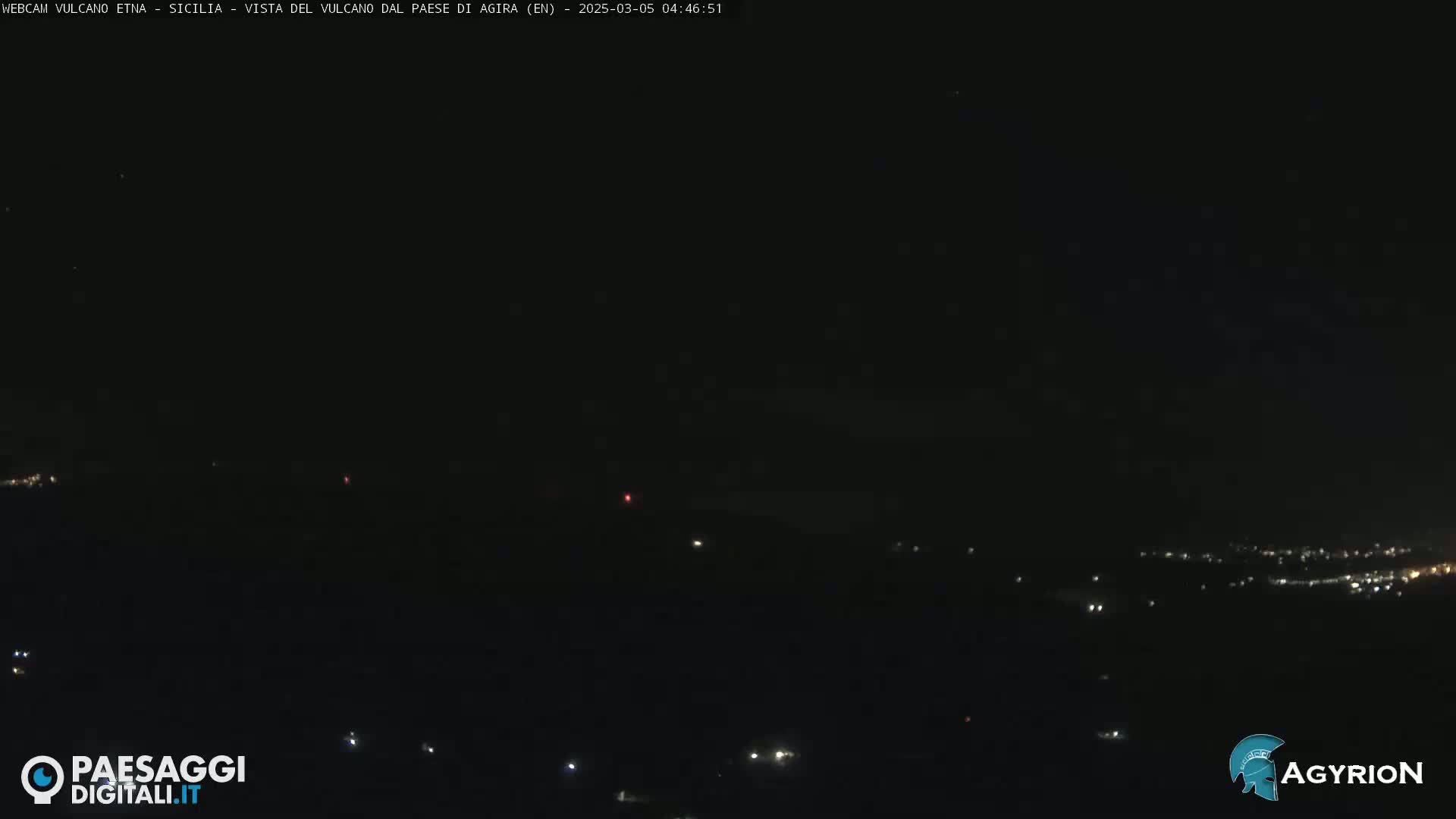 A nighttime long shot shows a dark landscape with a few scattered lights in the distance under a clear, dark sky.