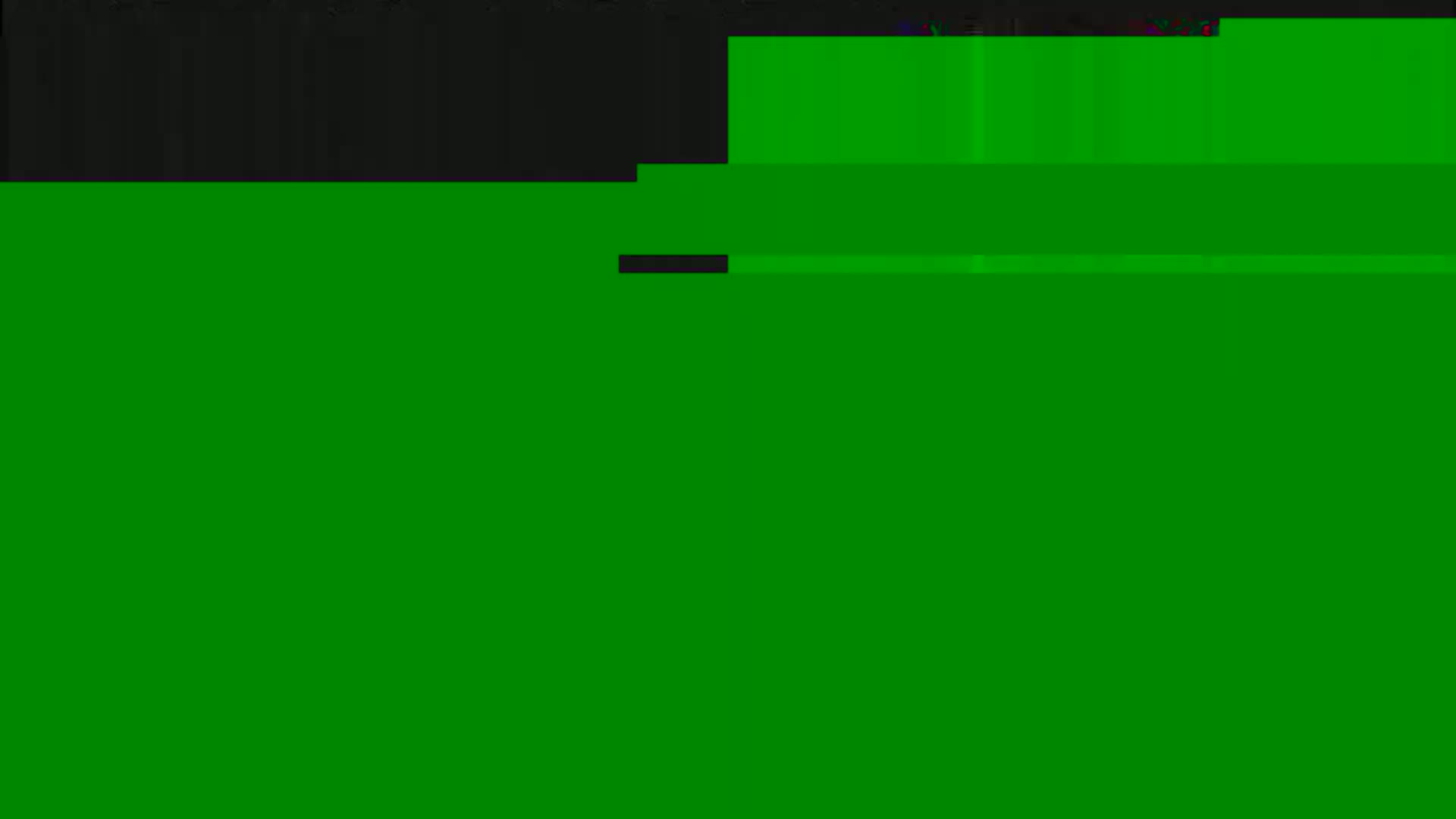 The image shows a predominantly green screen with a small black bar near the center and a darker area at the top.
