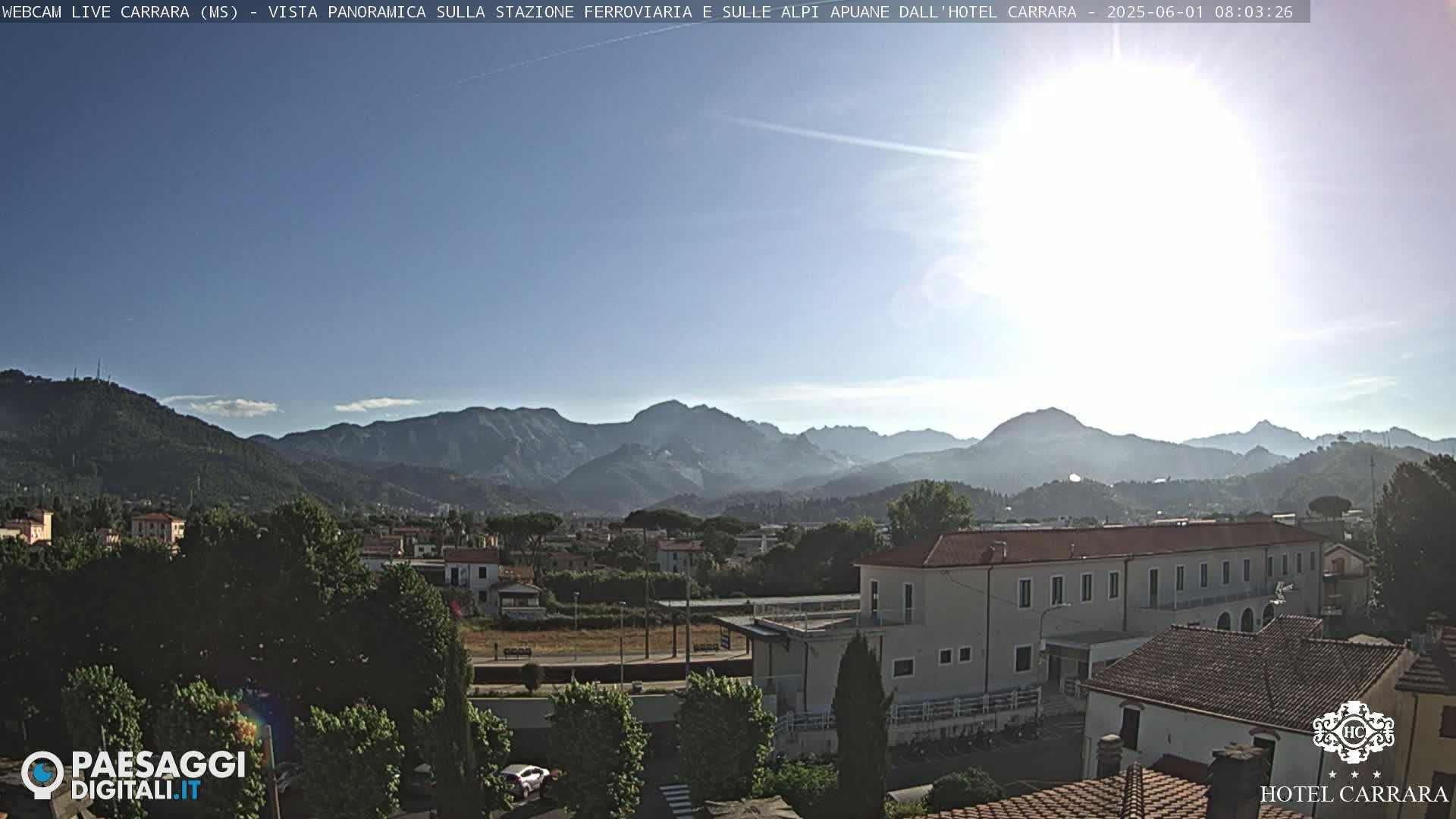  Carrara City Railway Station & Panaromic Natural Alps Park Live Cam - Massa & Carrara, Tuscany, Italy