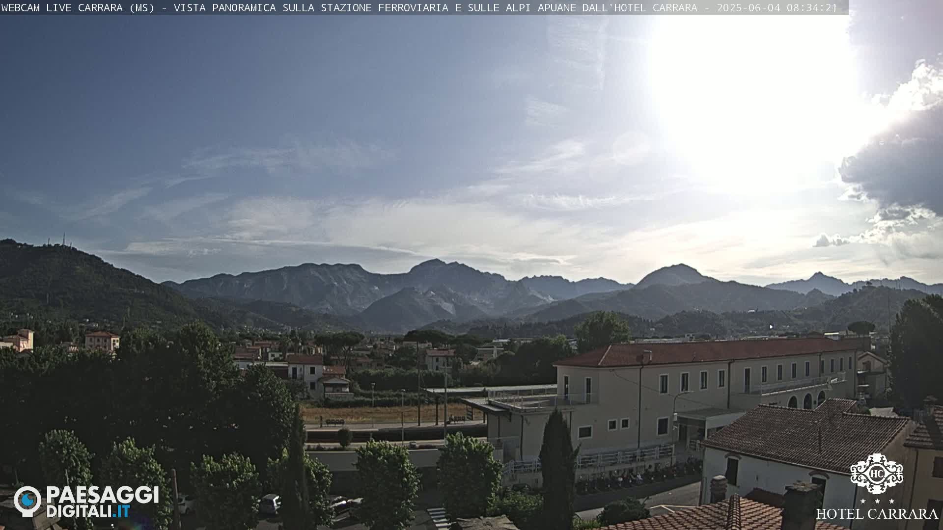  Carrara City Railway Station & Panaromic Natural Alps Park Live Cam - Massa & Carrara, Tuscany, Italy
