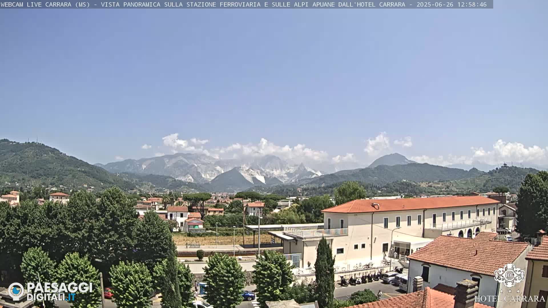  Carrara City Railway Station & Panaromic Natural Alps Park Live Cam - Massa & Carrara, Tuscany, Italy