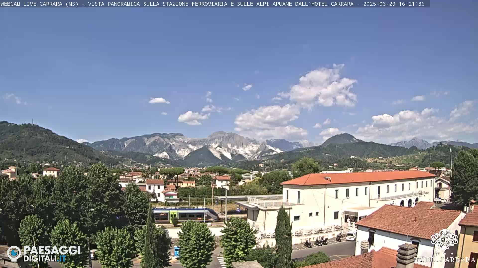  Carrara City Railway Station & Panaromic Natural Alps Park Live Cam - Massa & Carrara, Tuscany, Italy