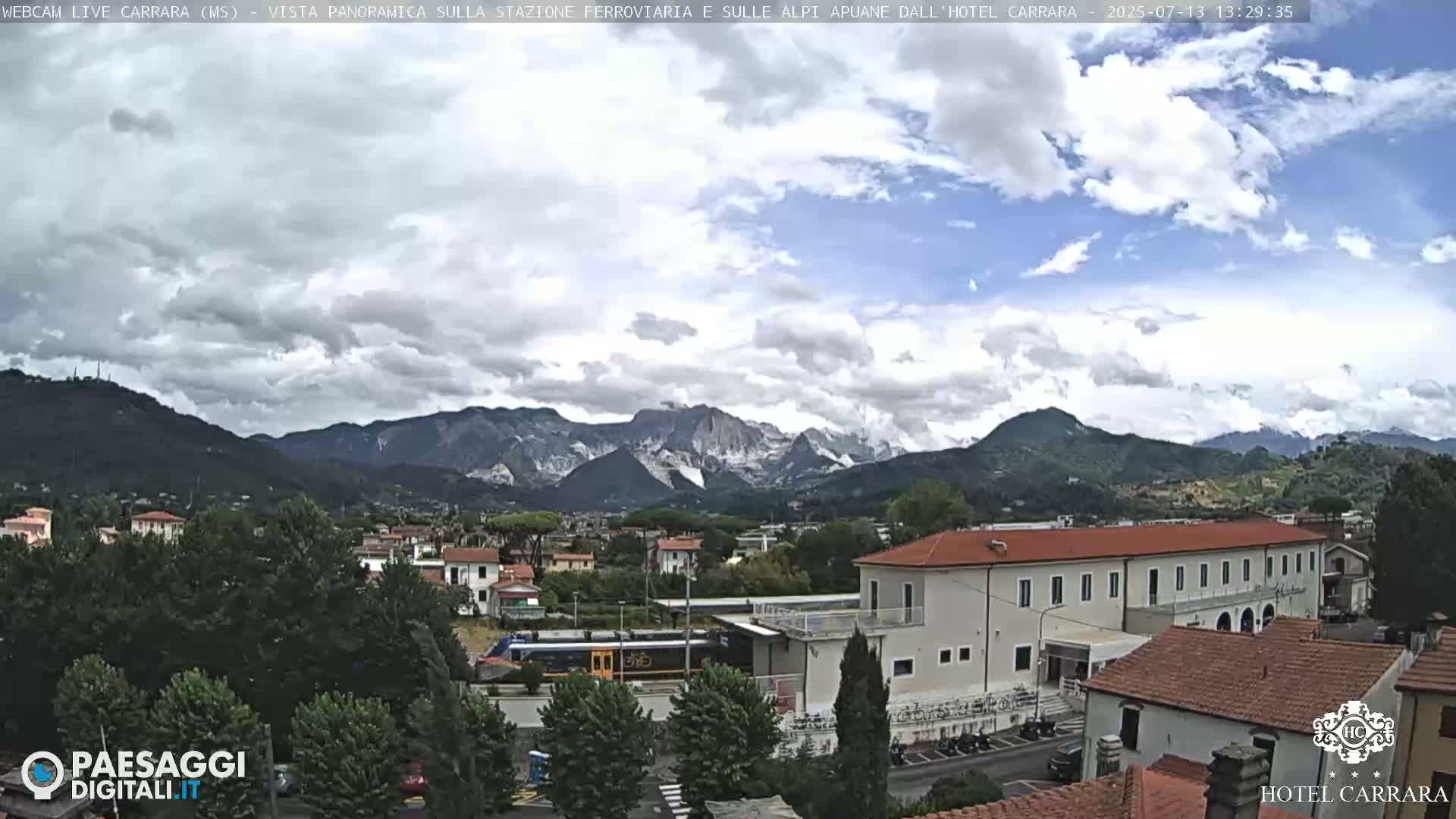  Carrara City Railway Station & Panaromic Natural Alps Park Live Cam - Massa & Carrara, Tuscany, Italy