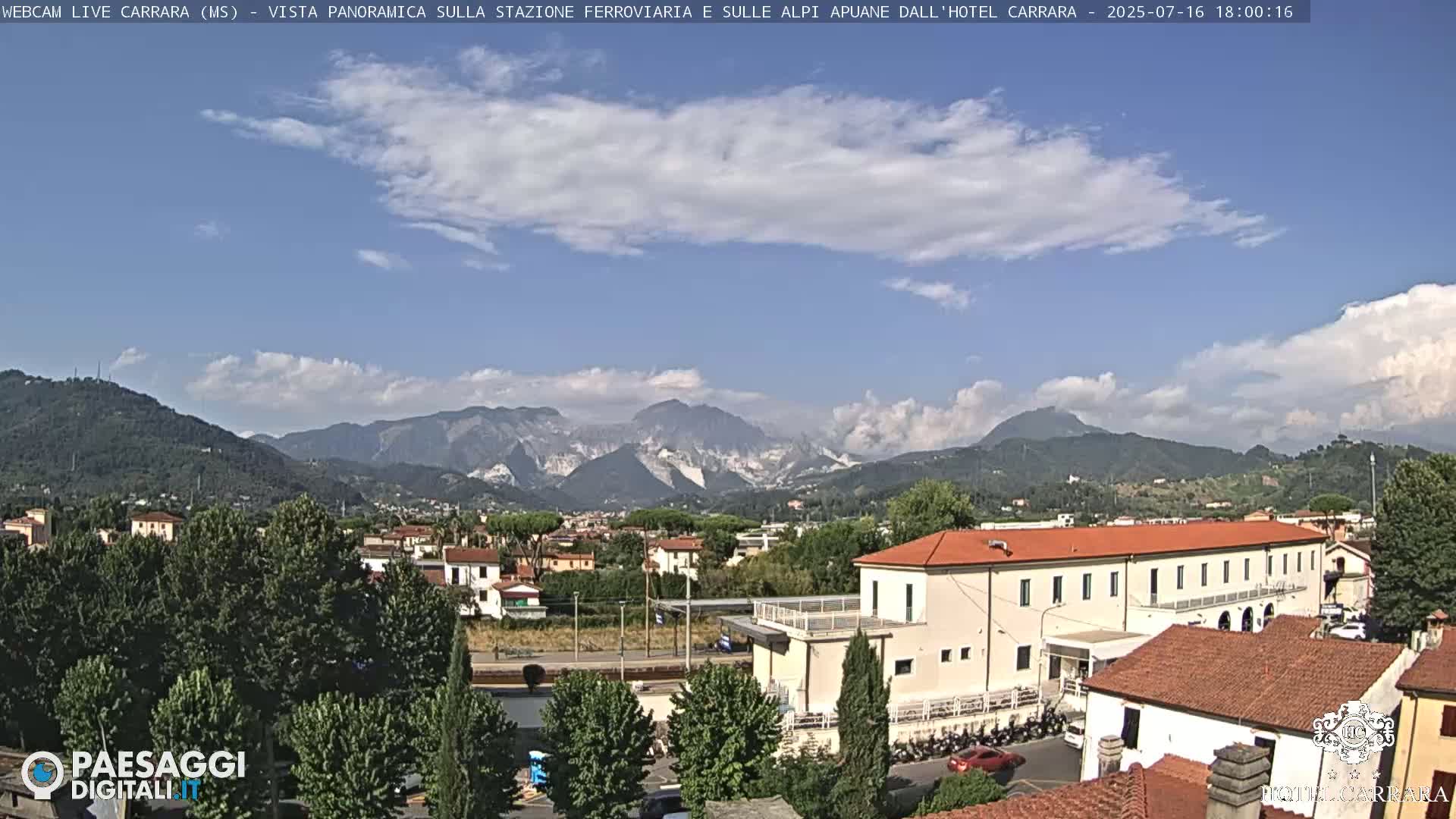  Carrara City Railway Station & Panaromic Natural Alps Park Live Cam - Massa & Carrara, Tuscany, Italy