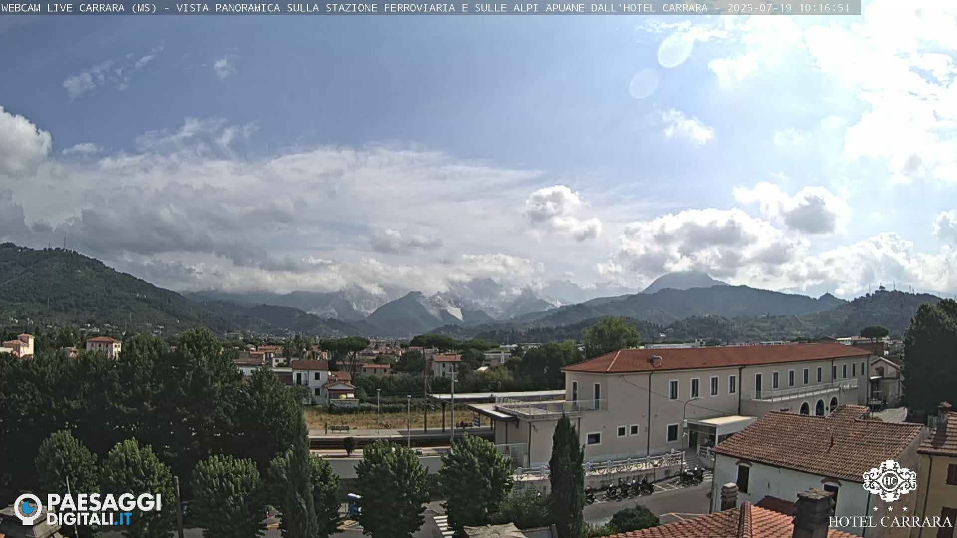  Carrara City Railway Station & Panaromic Natural Alps Park Live Cam - Massa & Carrara, Tuscany, Italy