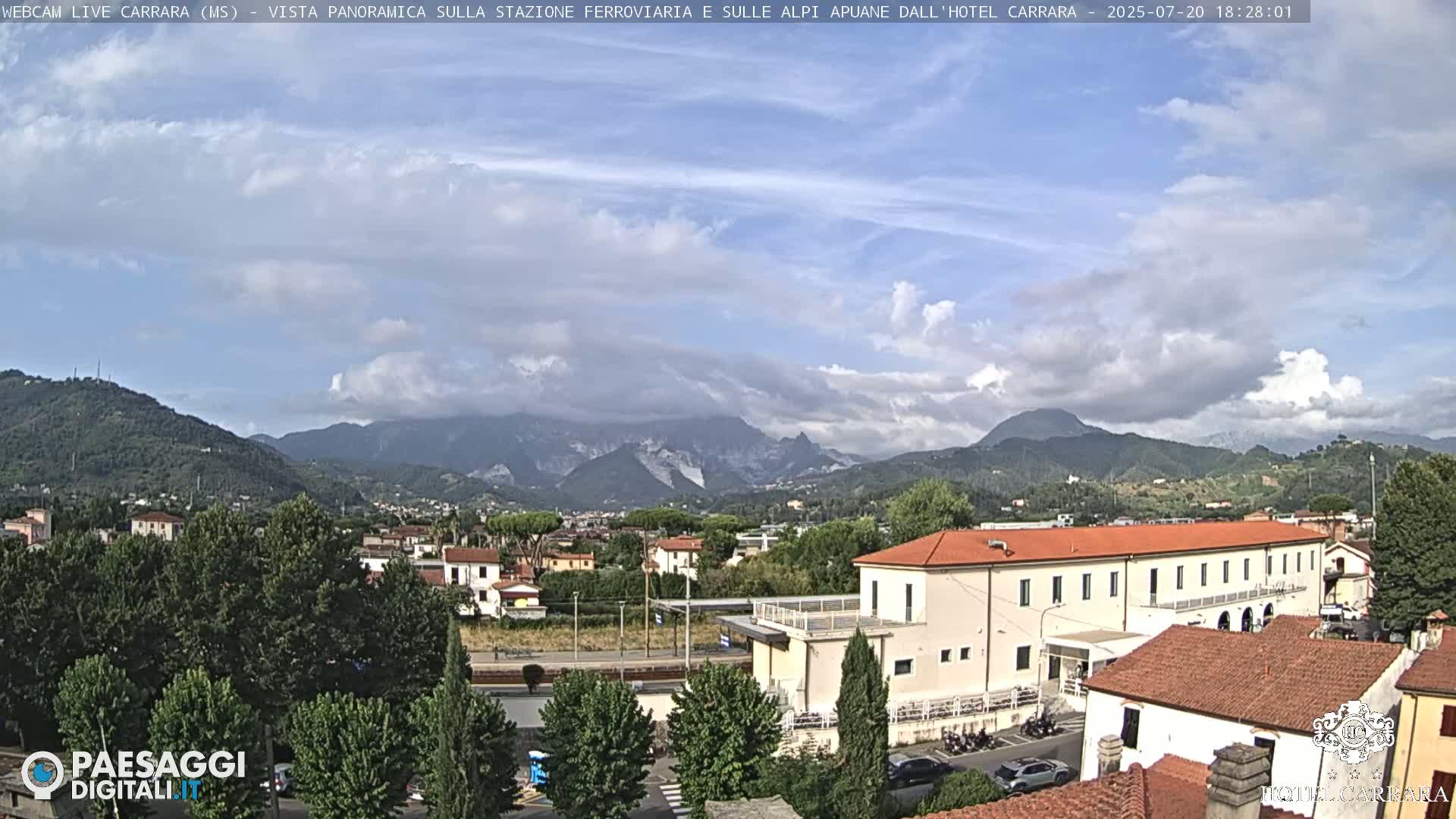  Carrara City Railway Station & Panaromic Natural Alps Park Live Cam - Massa & Carrara, Tuscany, Italy