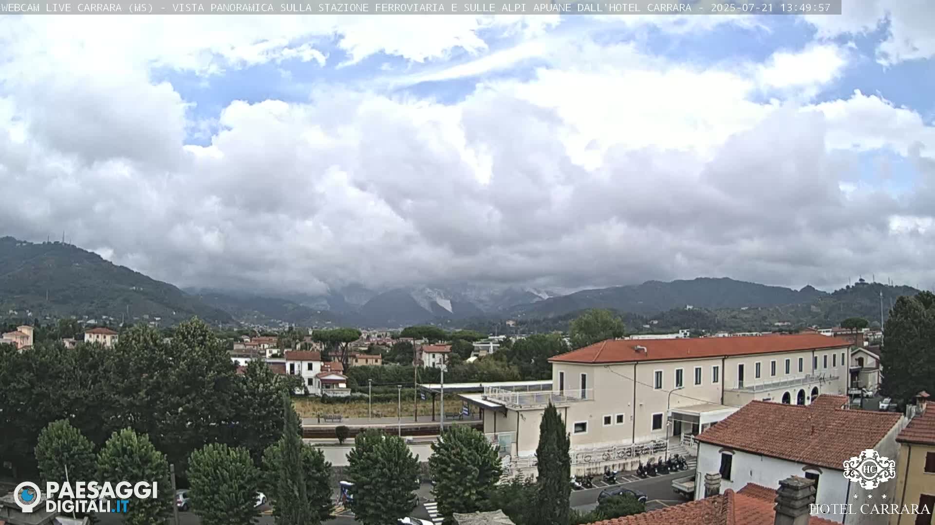  Carrara City Railway Station & Panaromic Natural Alps Park Live Cam - Massa & Carrara, Tuscany, Italy