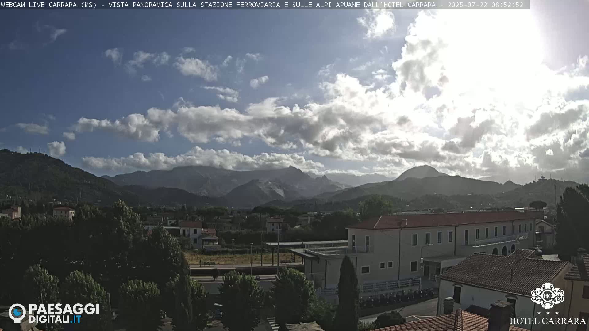  Carrara City Railway Station & Panaromic Natural Alps Park Live Cam - Massa & Carrara, Tuscany, Italy