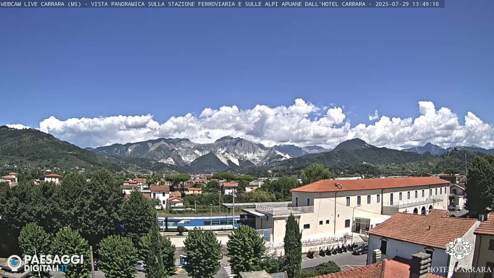  Carrara City Railway Station & Panaromic Natural Alps Park Live Cam - Massa & Carrara, Tuscany, Italy