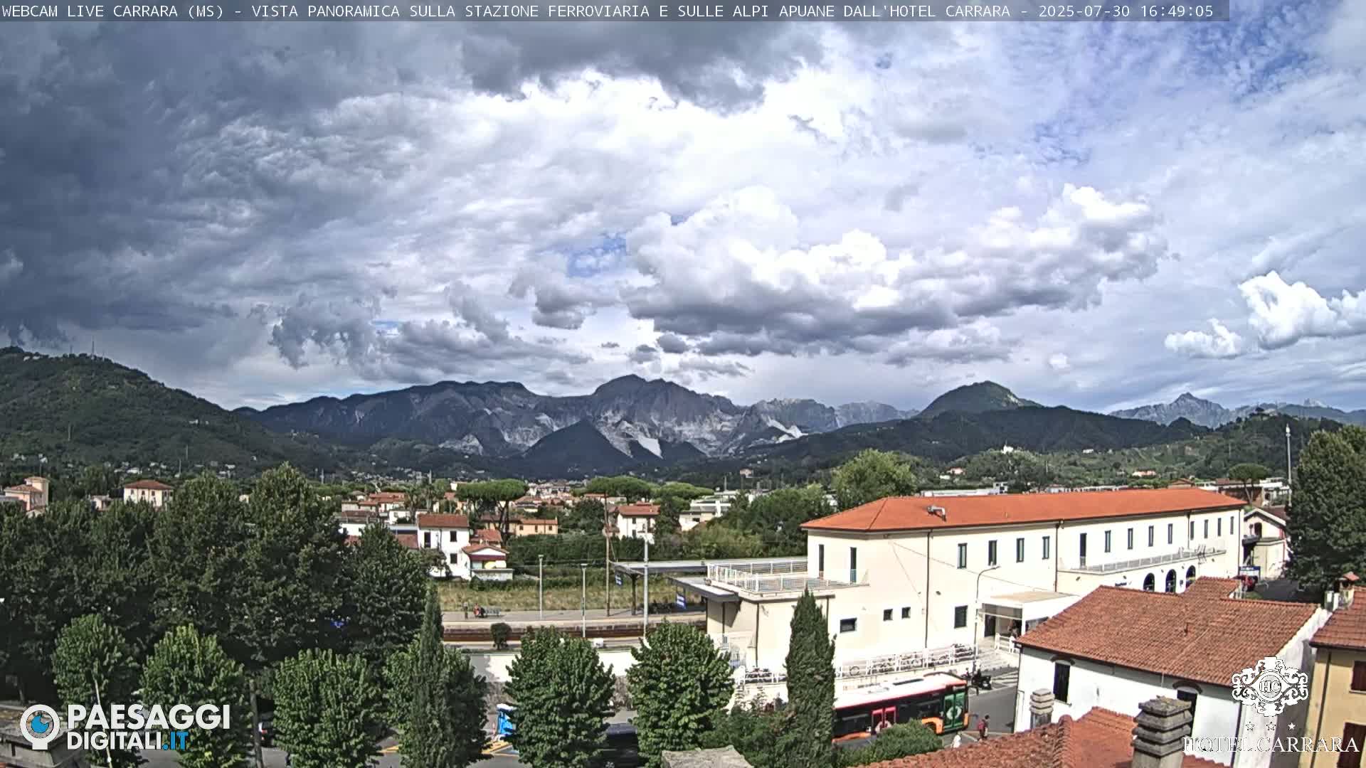  Carrara City Railway Station & Panaromic Natural Alps Park Live Cam - Massa & Carrara, Tuscany, Italy