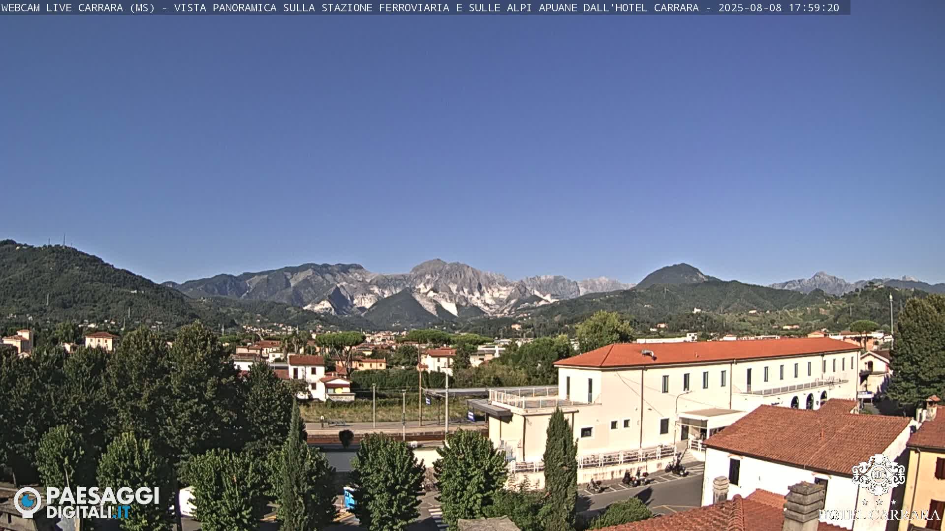  Carrara City Railway Station & Panaromic Natural Alps Park Live Cam - Massa & Carrara, Tuscany, Italy