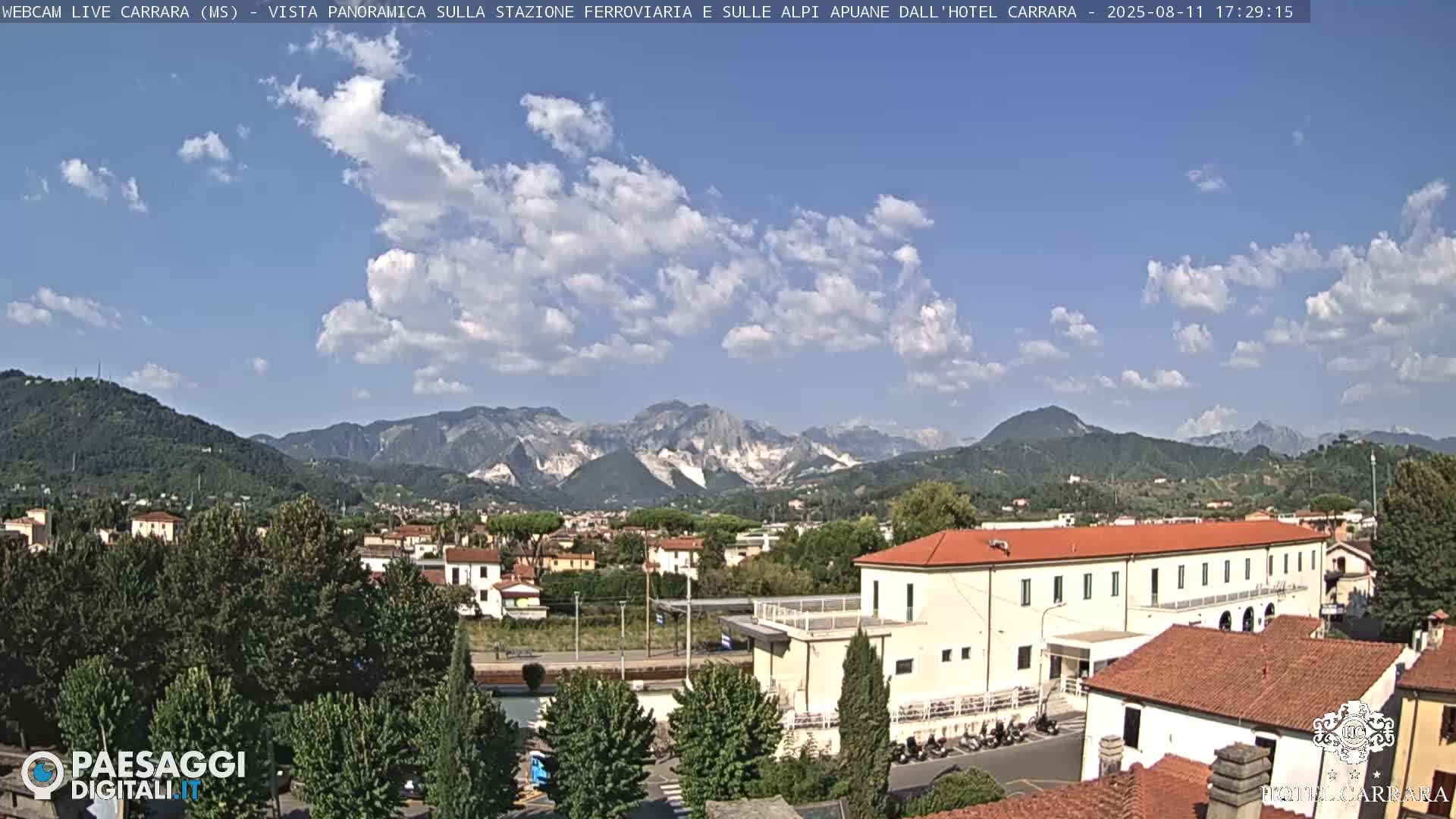 Carrara City Railway Station & Panaromic Natural Alps Park Live Cam - Massa & Carrara, Tuscany, Italy