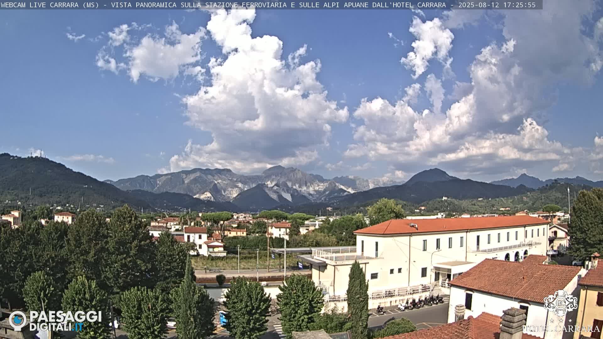  Carrara City Railway Station & Panaromic Natural Alps Park Live Cam - Massa & Carrara, Tuscany, Italy