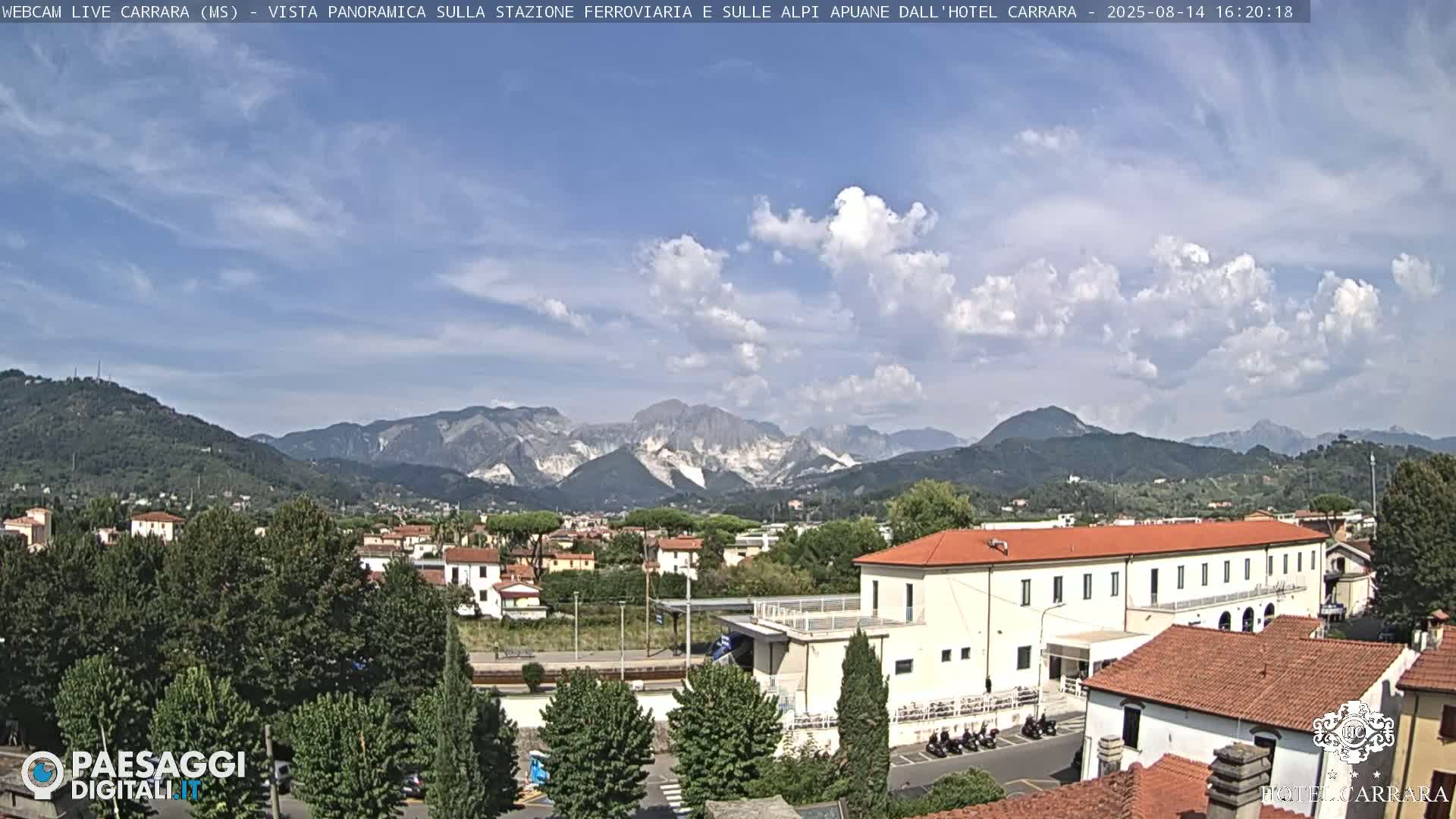  Carrara City Railway Station & Panaromic Natural Alps Park Live Cam - Massa & Carrara, Tuscany, Italy