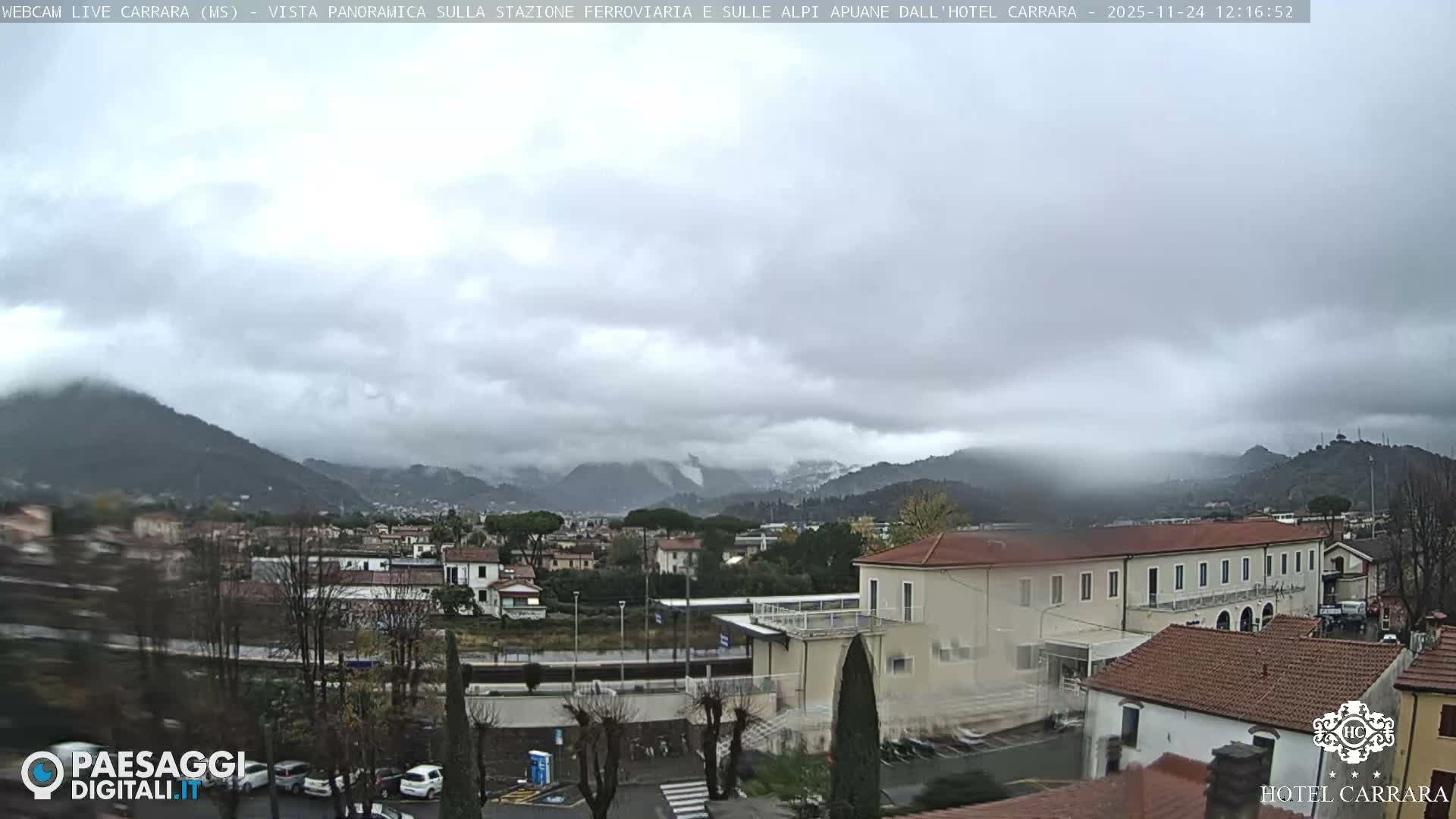  Carrara City Railway Station & Panaromic Natural Alps Park Live Cam - Massa & Carrara, Tuscany, Italy