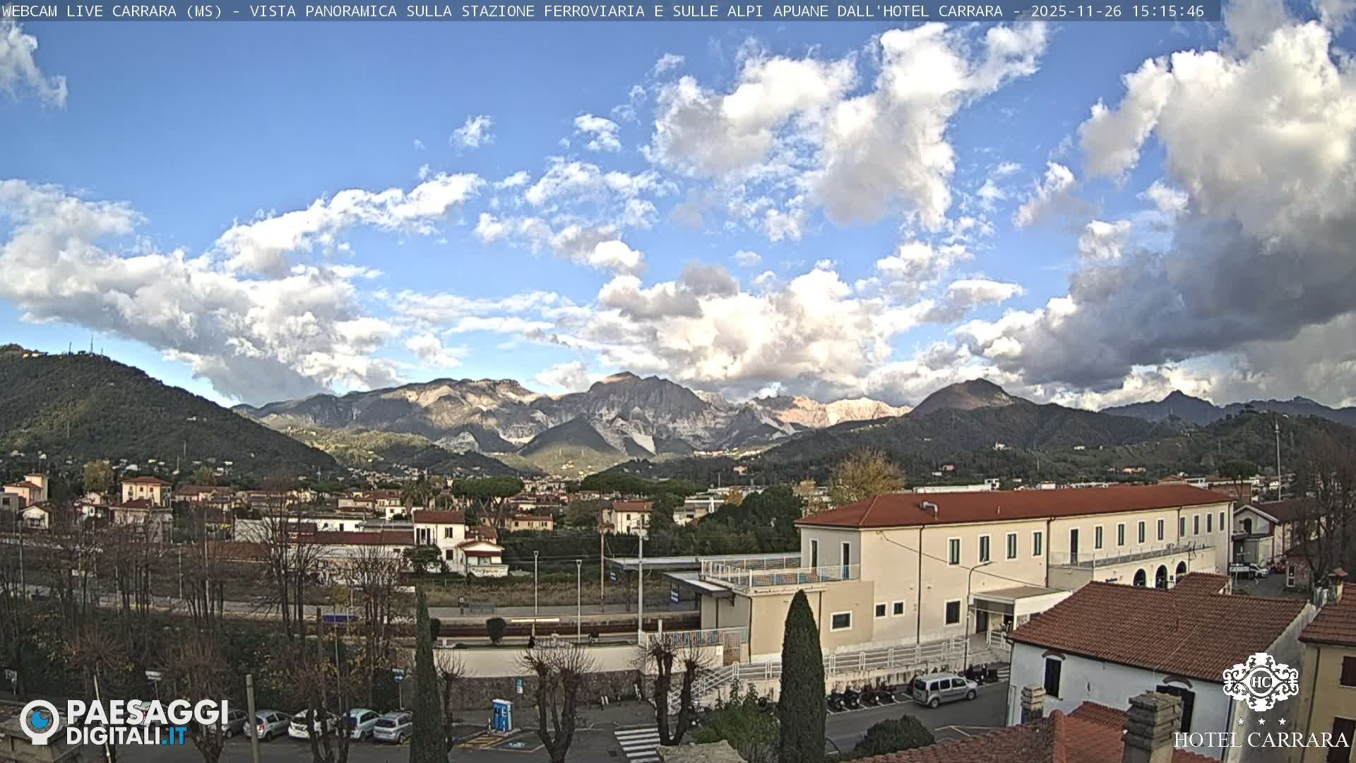  Carrara City Railway Station & Panaromic Natural Alps Park Live Cam - Massa & Carrara, Tuscany, Italy