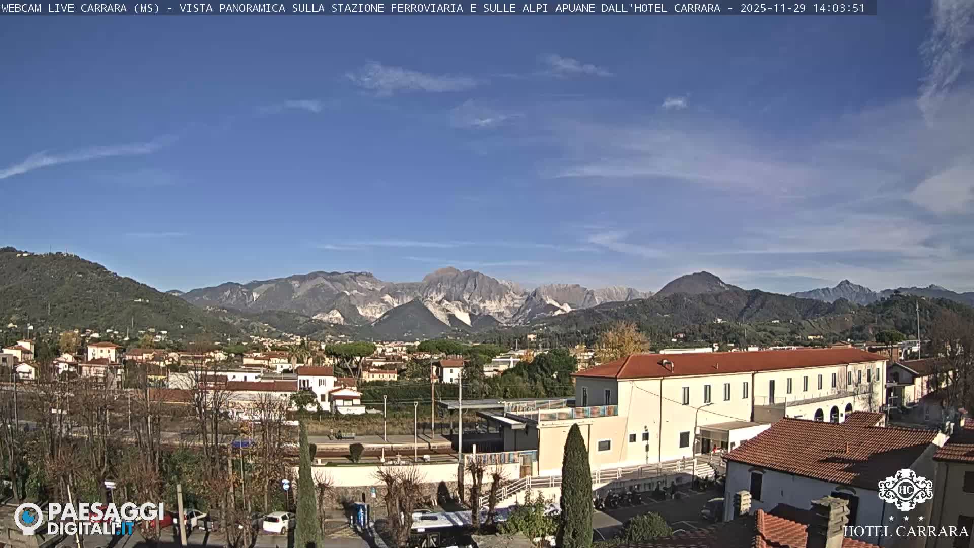  Carrara City Railway Station & Panaromic Natural Alps Park Live Cam - Massa & Carrara, Tuscany, Italy