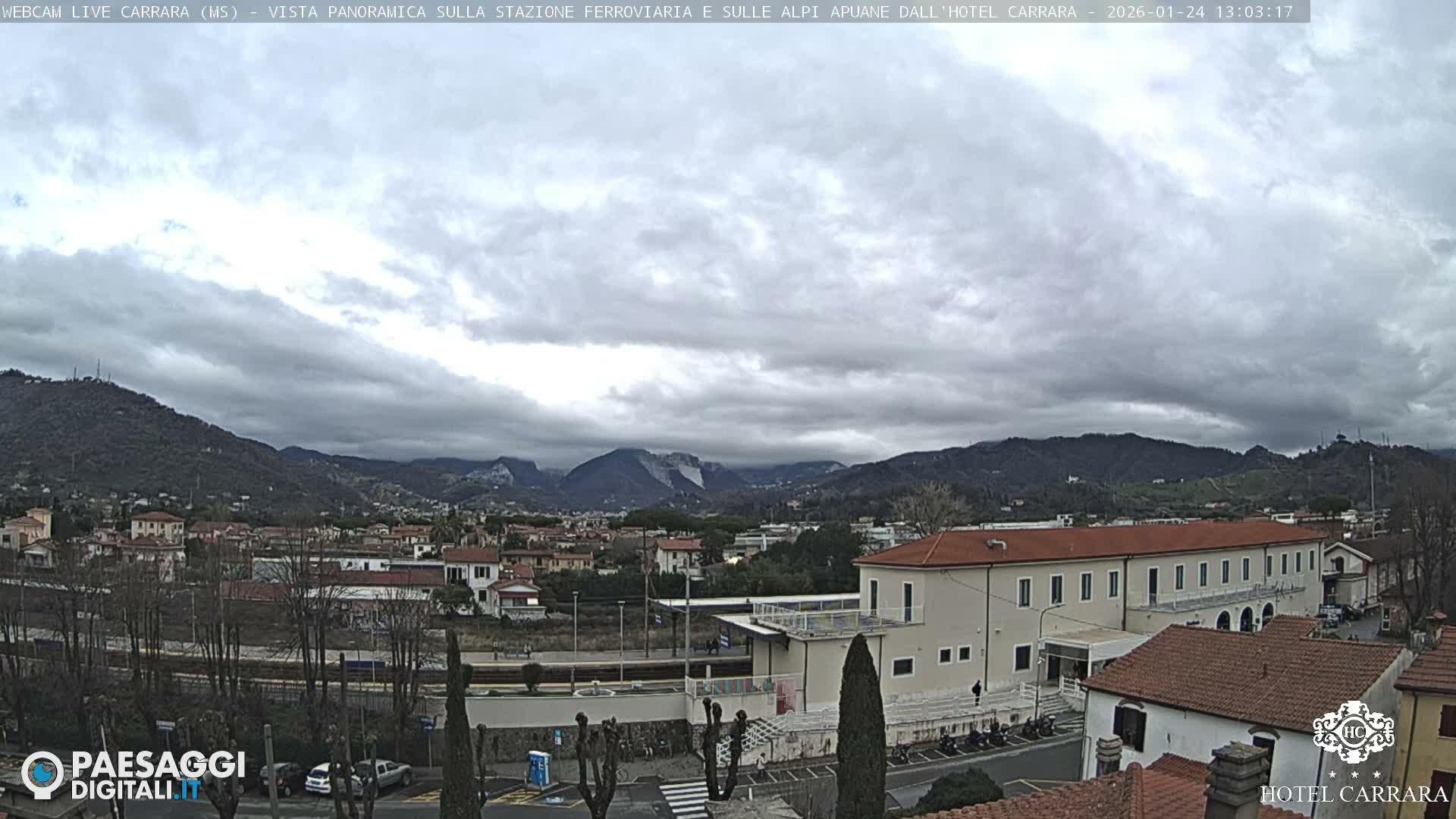  Carrara City Railway Station & Panaromic Natural Alps Park Live Cam - Massa & Carrara, Tuscany, Italy