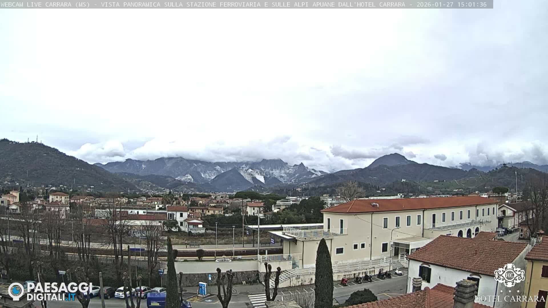  Carrara City Railway Station & Panaromic Natural Alps Park Live Cam - Massa & Carrara, Tuscany, Italy