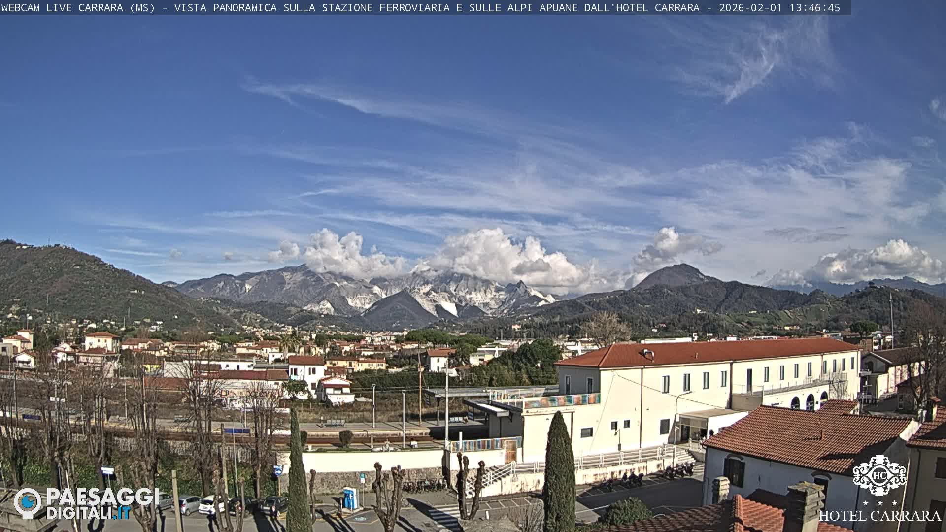  Carrara City Railway Station & Panaromic Natural Alps Park Live Cam - Massa & Carrara, Tuscany, Italy