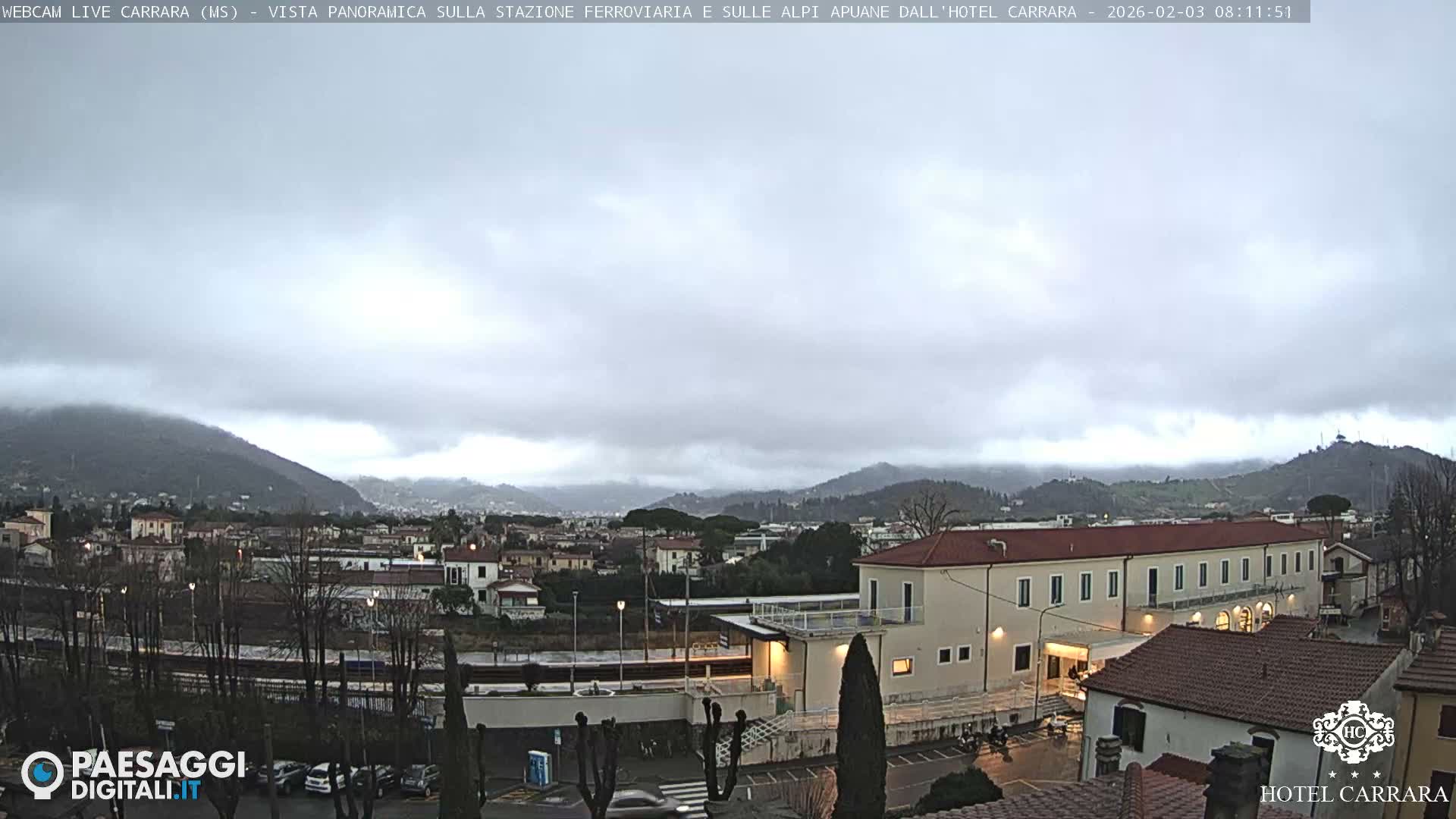  Carrara City Railway Station & Panaromic Natural Alps Park Live Cam - Massa & Carrara, Tuscany, Italy