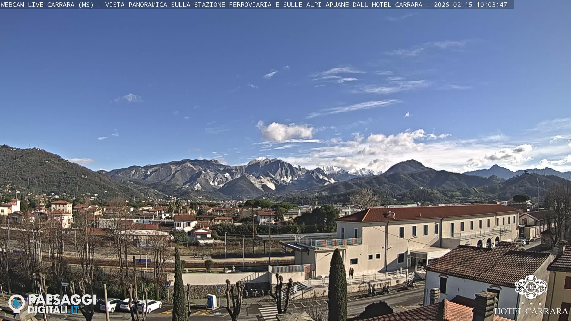  Carrara City Railway Station & Panaromic Natural Alps Park Live Cam - Massa & Carrara, Tuscany, Italy