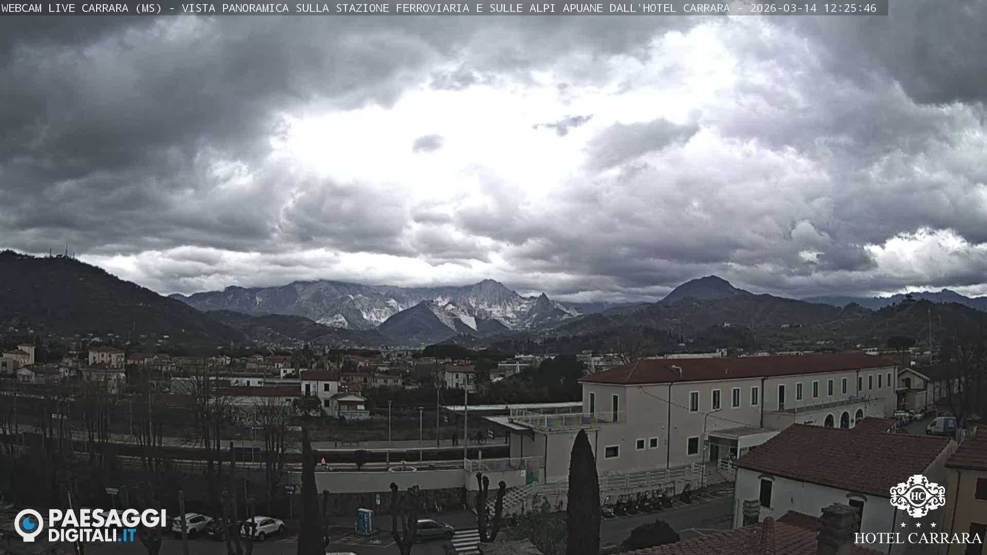  Carrara City Railway Station & Panaromic Natural Alps Park Live Cam - Massa & Carrara, Tuscany, Italy