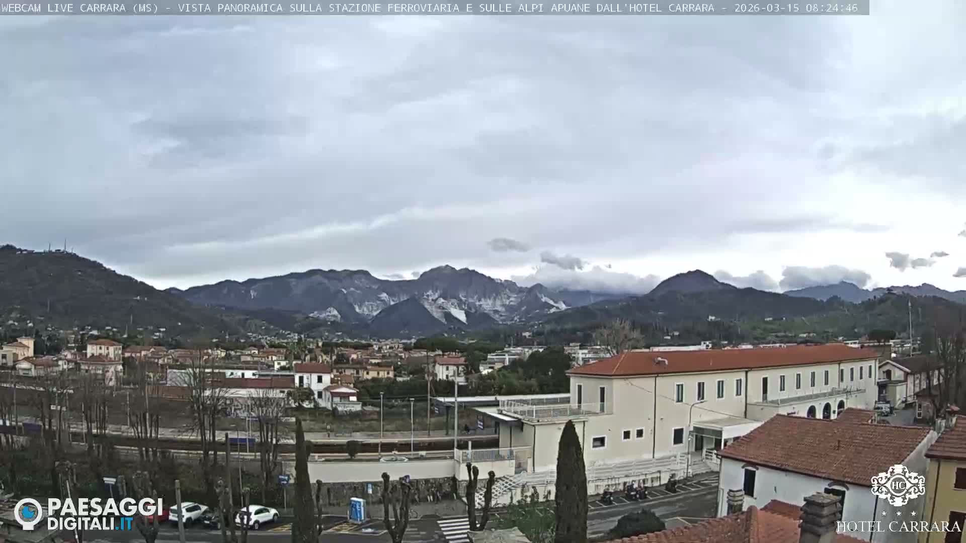  Carrara City Railway Station & Panaromic Natural Alps Park Live Cam - Massa & Carrara, Tuscany, Italy