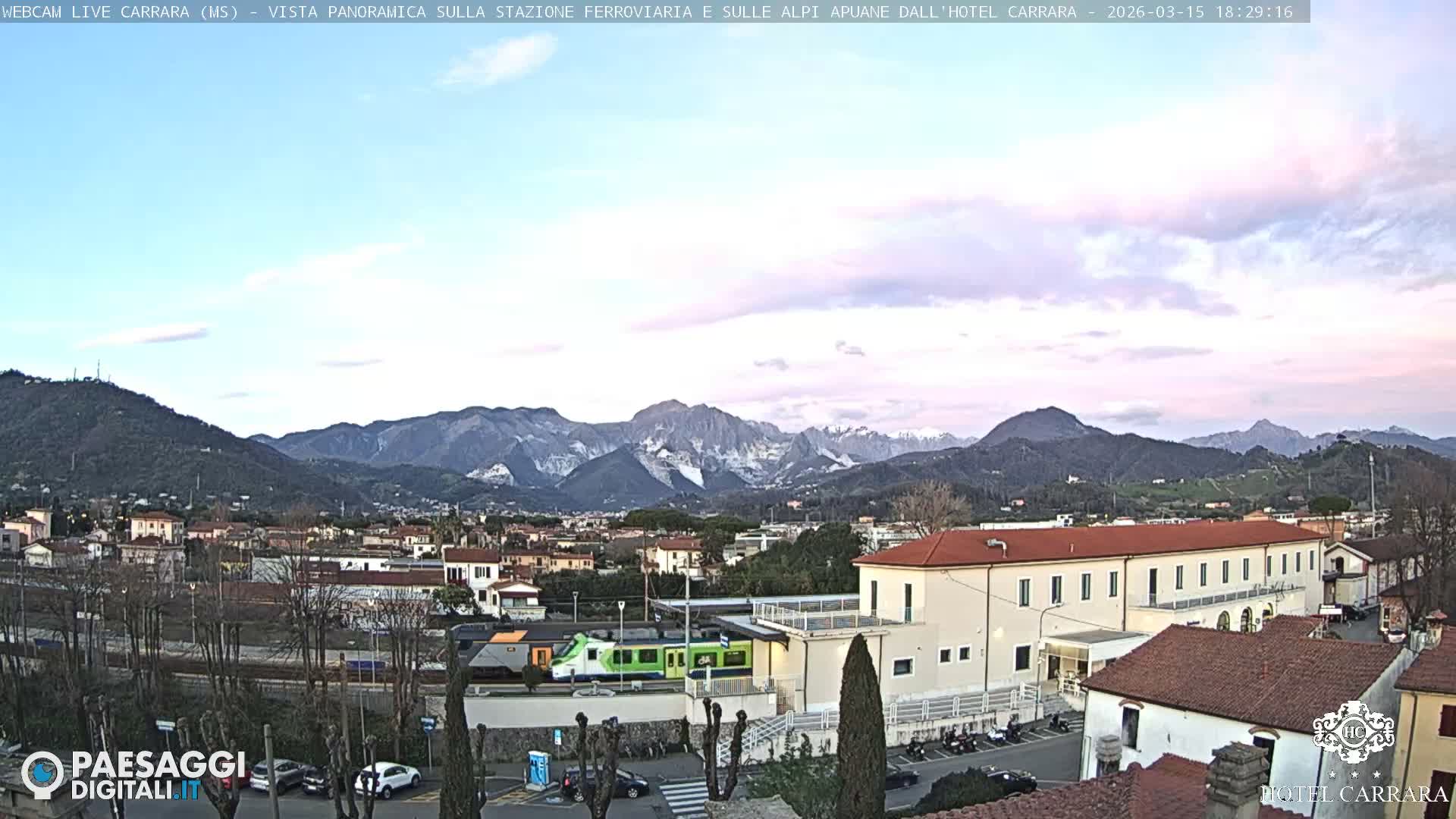  Carrara City Railway Station & Panaromic Natural Alps Park Live Cam - Massa & Carrara, Tuscany, Italy