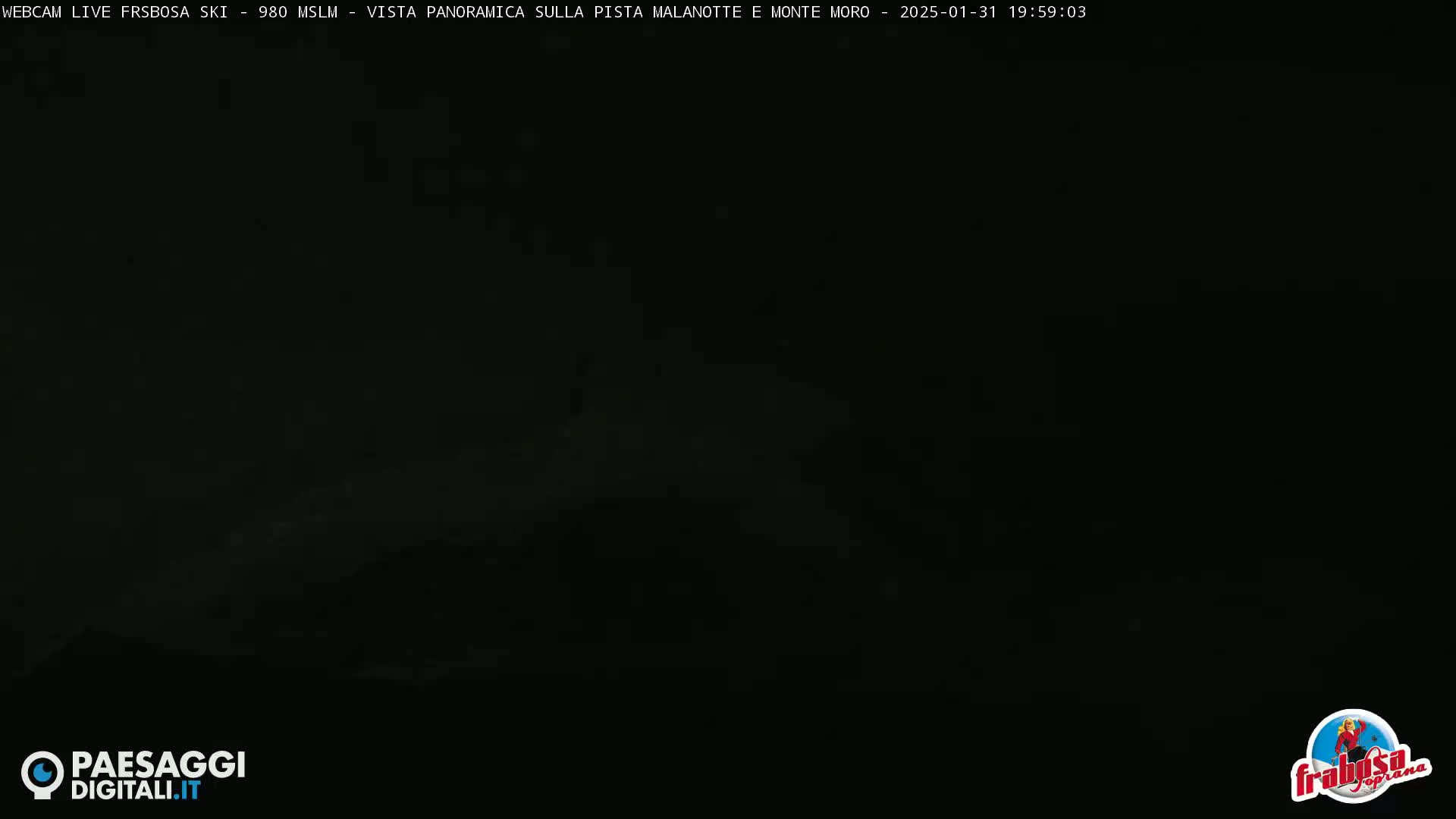 A very dark, nighttime image of a mountainous landscape is visible, with some faint light possibly indicating snow or clouds.