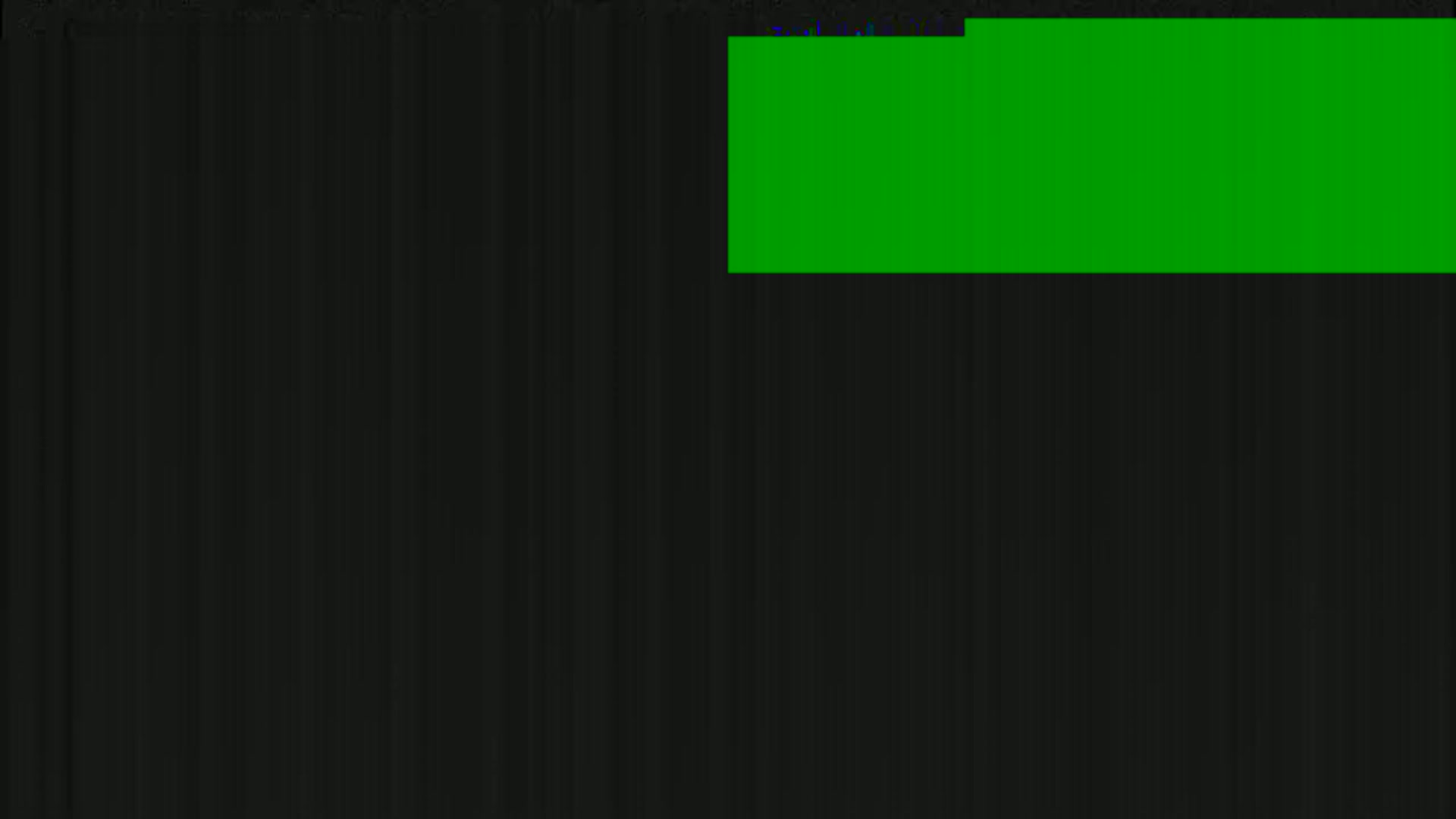 A dark-colored, vertically lined background features a bright green rectangular shape in the upper right corner.