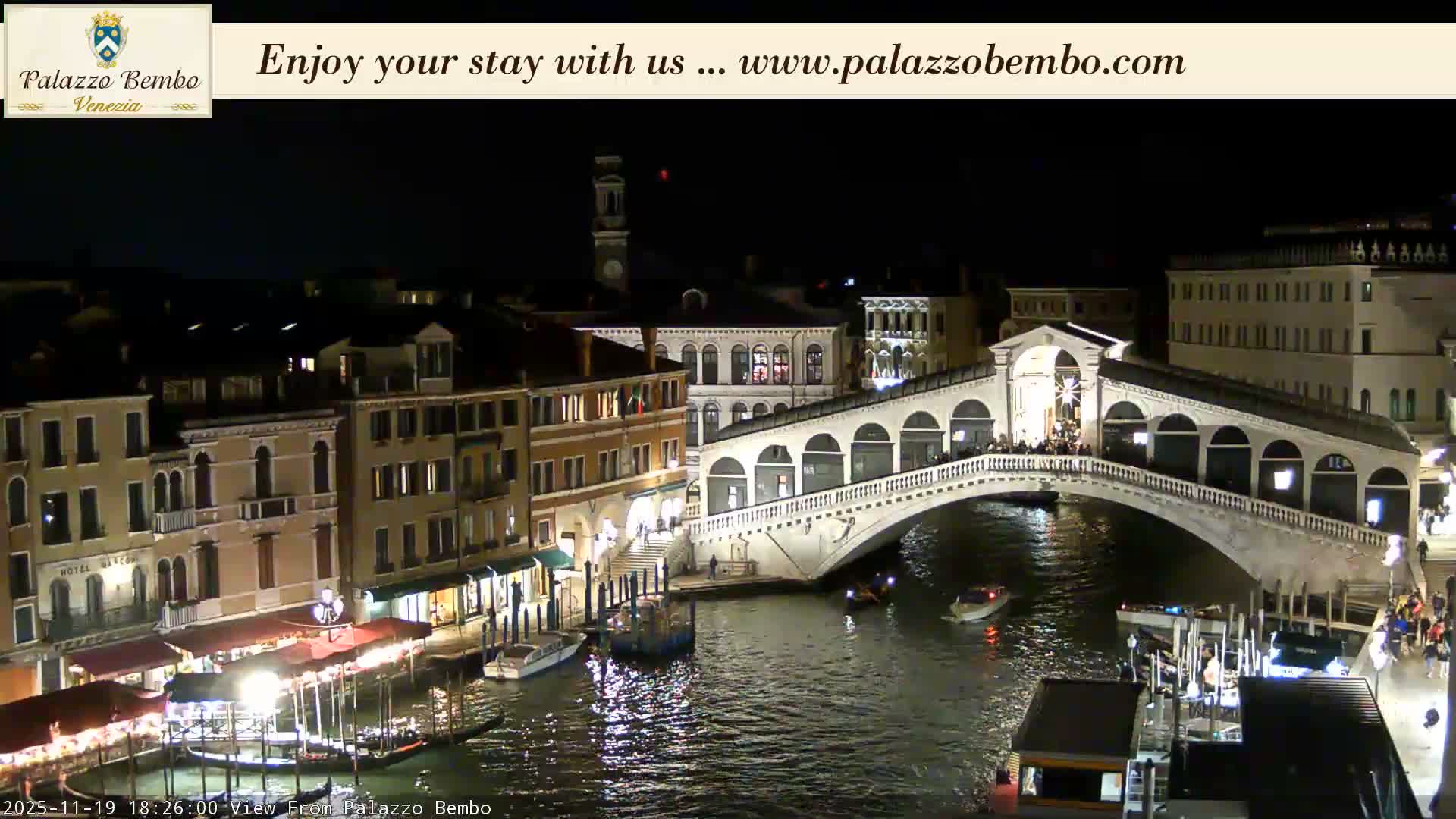 Venice, Rialto Bridge in Grand Canal Live Cam - Venice, Veneto, Italy