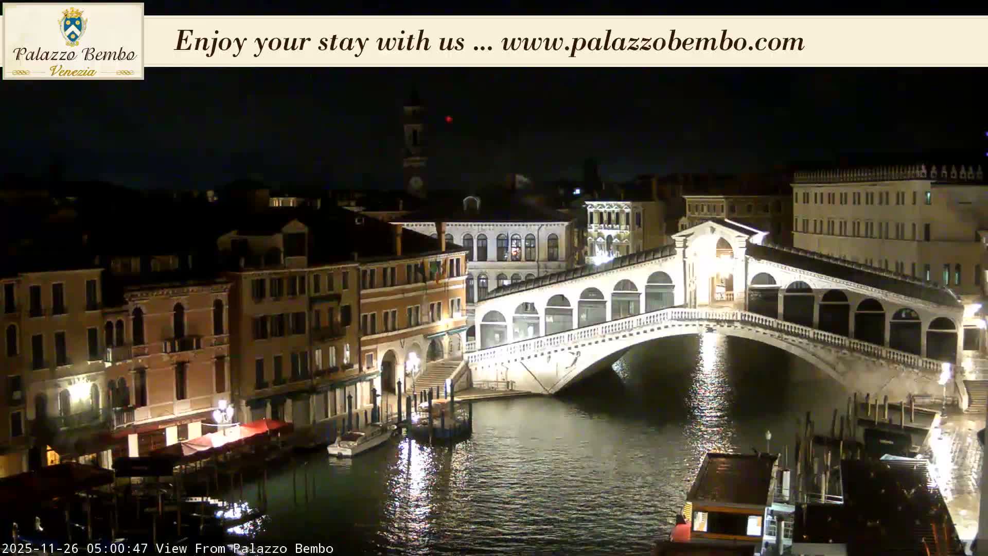 Venice, Rialto Bridge in Grand Canal Live Cam - Venice, Veneto, Italy