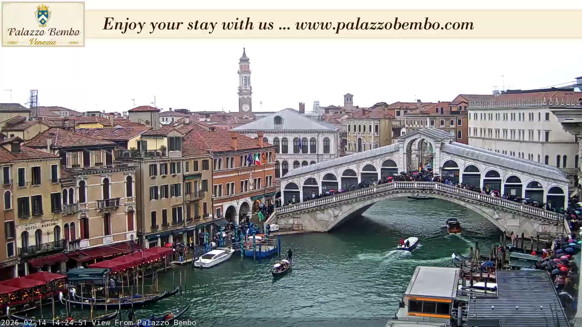 Venice, Rialto Bridge in Grand Canal Live Cam - Venice, Veneto, Italy