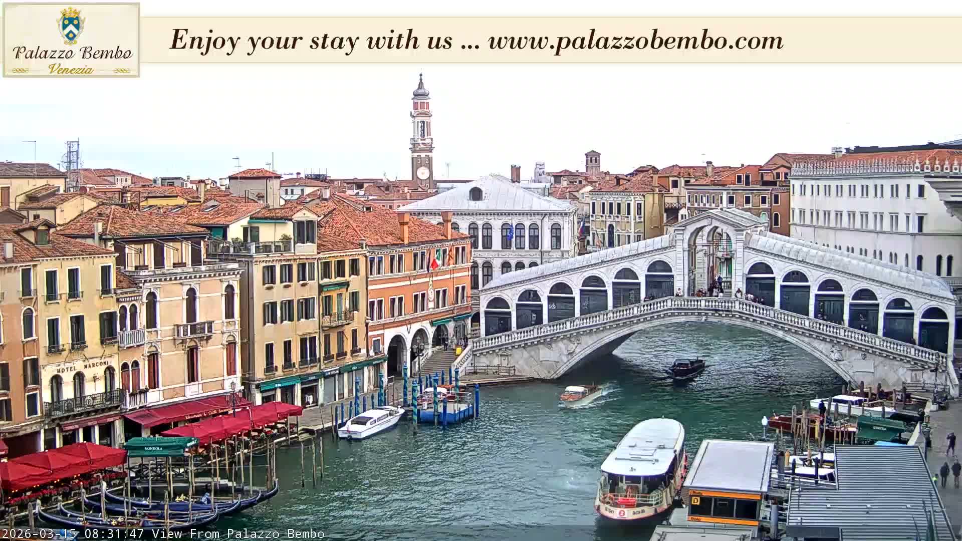 Venice, Rialto Bridge in Grand Canal Live Cam - Venice, Veneto, Italy