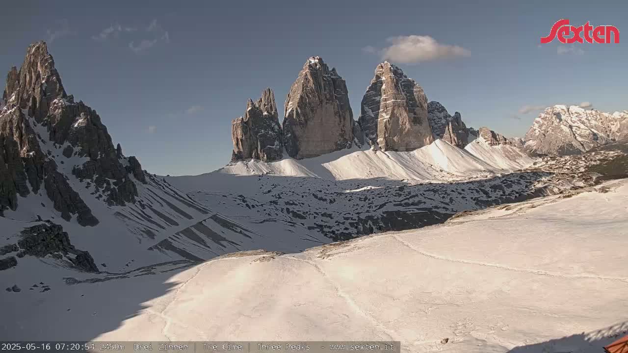 3 Zinnen Dolomites ,Tre Cime di Lavaredo (Three Peaks of Lavaredo) Live Cam - Belluno, Veneto, Italy
