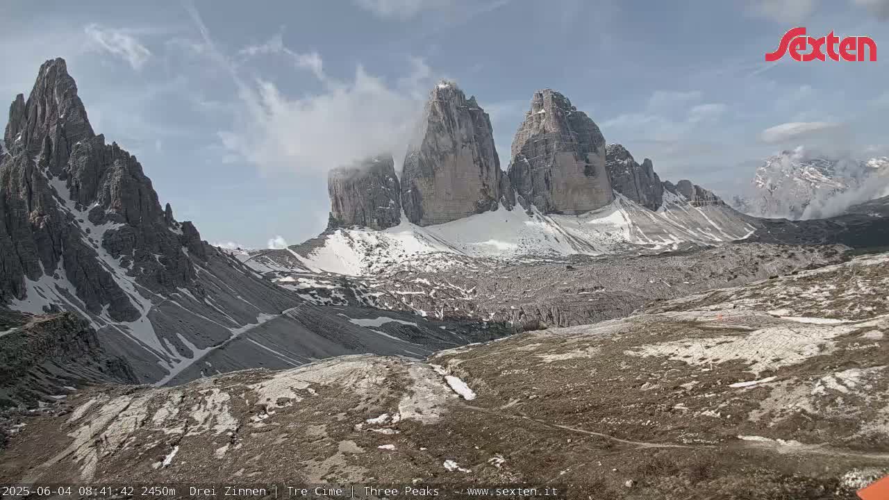 3 Zinnen Dolomites ,Tre Cime di Lavaredo (Three Peaks of Lavaredo) Live Cam - Belluno, Veneto, Italy