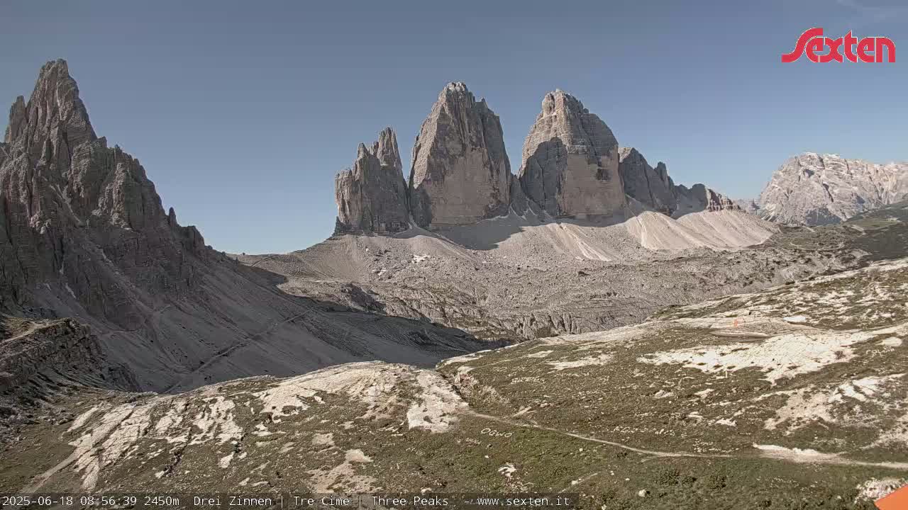 3 Zinnen Dolomites ,Tre Cime di Lavaredo (Three Peaks of Lavaredo) Live Cam - Belluno, Veneto, Italy