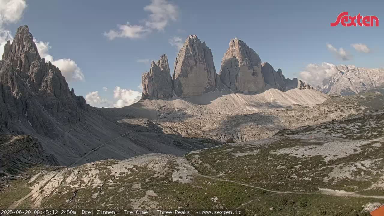 3 Zinnen Dolomites ,Tre Cime di Lavaredo (Three Peaks of Lavaredo) Live Cam - Belluno, Veneto, Italy