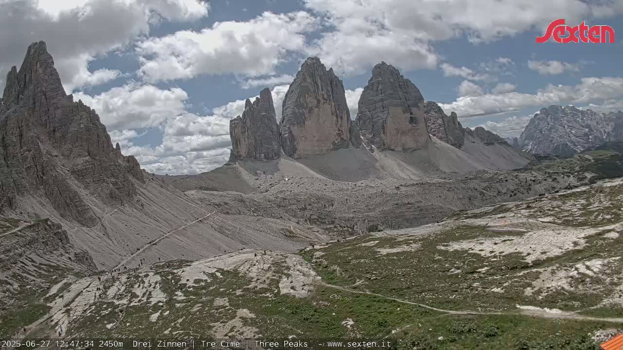 3 Zinnen Dolomites ,Tre Cime di Lavaredo (Three Peaks of Lavaredo) Live Cam - Belluno, Veneto, Italy