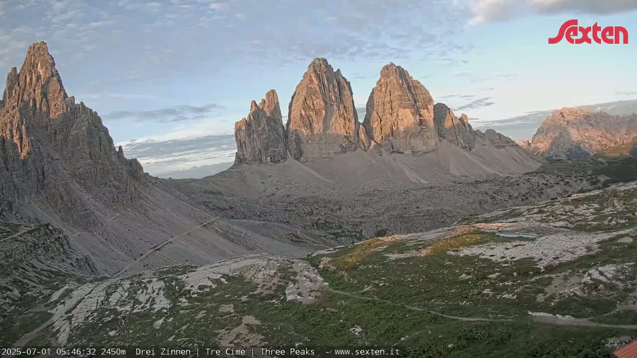 3 Zinnen Dolomites ,Tre Cime di Lavaredo (Three Peaks of Lavaredo) Live Cam - Belluno, Veneto, Italy