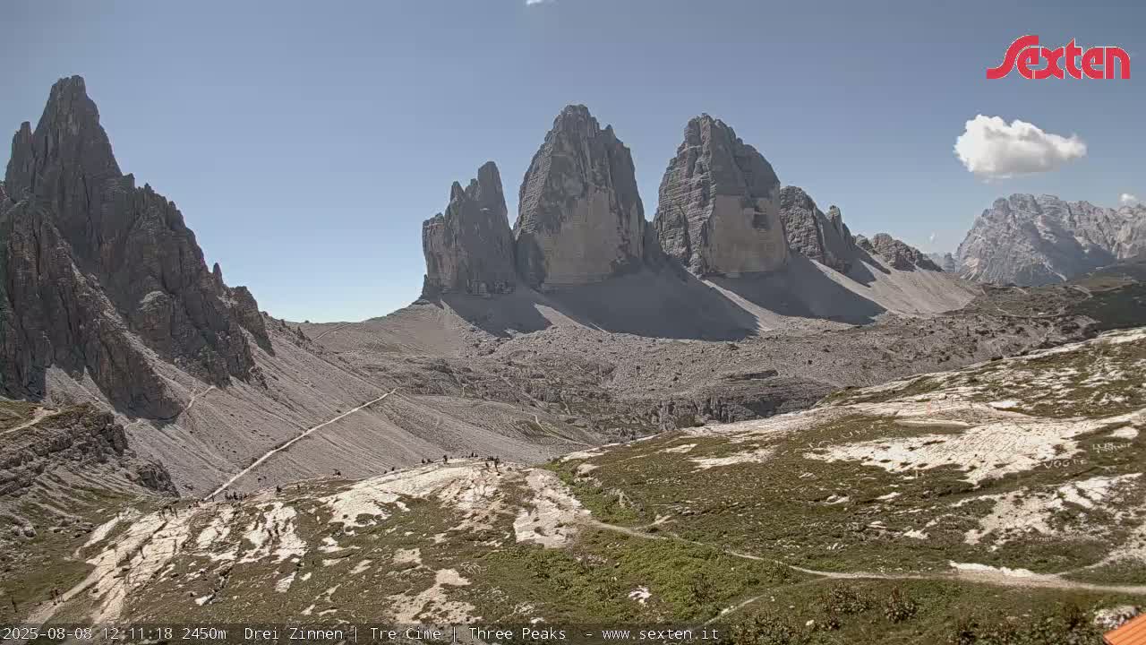 3 Zinnen Dolomites ,Tre Cime di Lavaredo (Three Peaks of Lavaredo) Live Cam - Belluno, Veneto, Italy